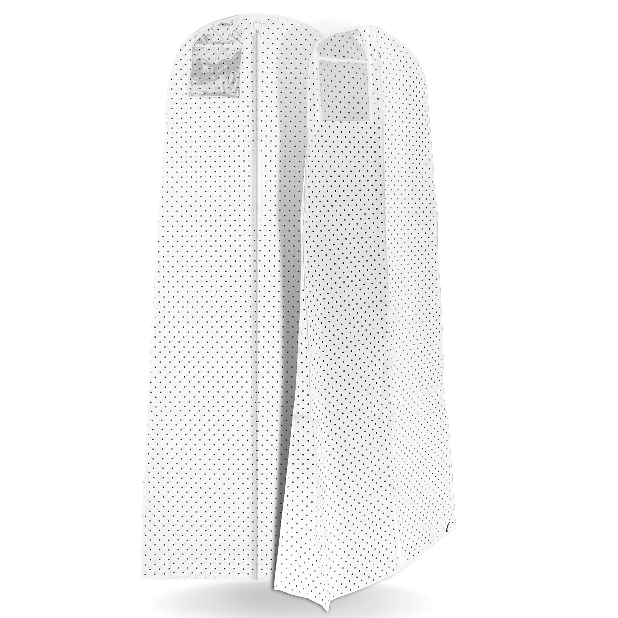 Hoesh International White Polka Hoesh 72" Dot Breathable Wedding Bridal Gown Prom Dress Garment Cover Bags Protector With 8" Tapered Gusset