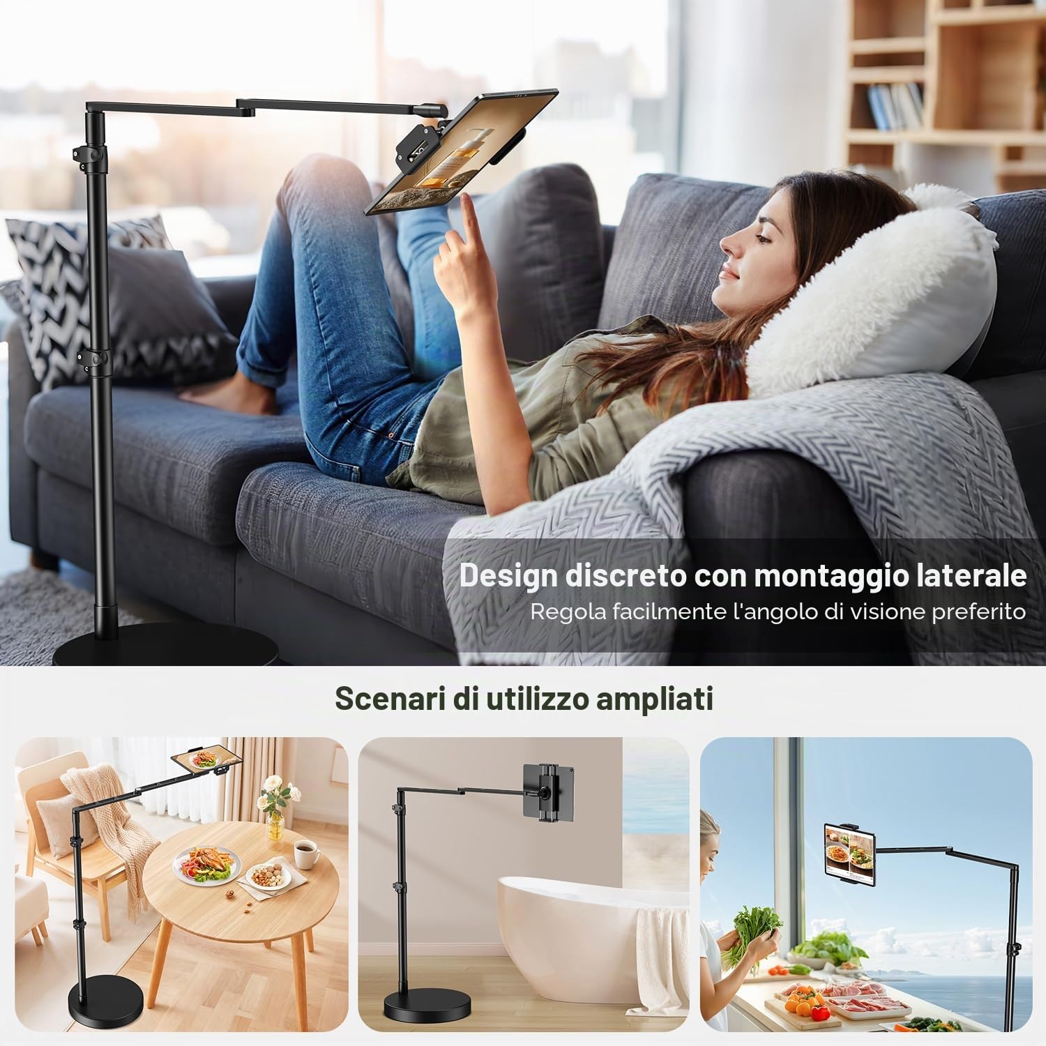 elitehood Supporto da pavimento regolabile per tablet con base resistente, supporto orizzontale da 24 pollici per iPad da pavimento per letto e divano, compatibile con iPad mini Air Pro 13/4,7-13