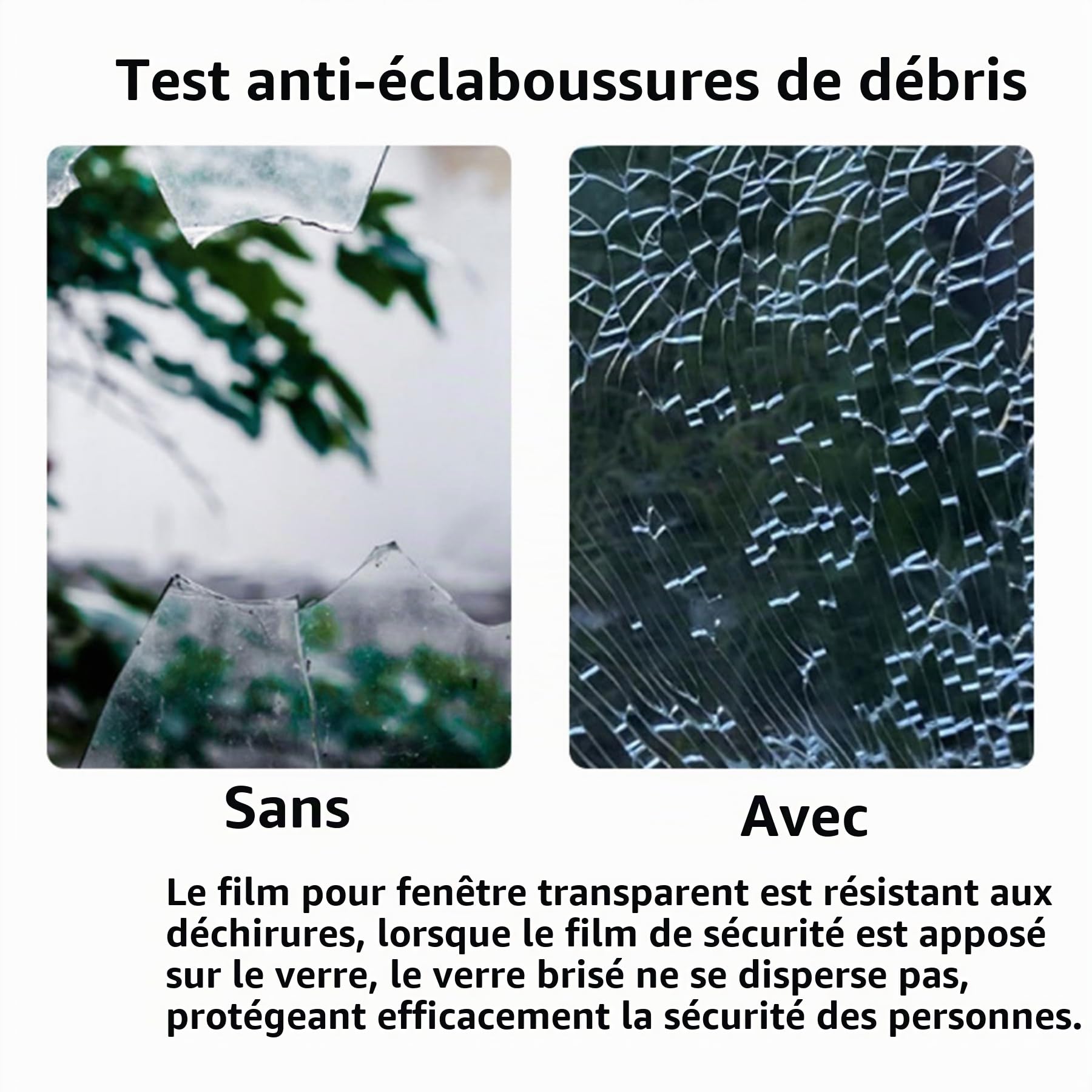 Film securite Transparent - AWKAQUN pour vitre de sécurité et de sécurité fenêtre Transparente en Verre teinté de Protection en Verre Anti-éclats adhésif Clair Films (76cm*5m)