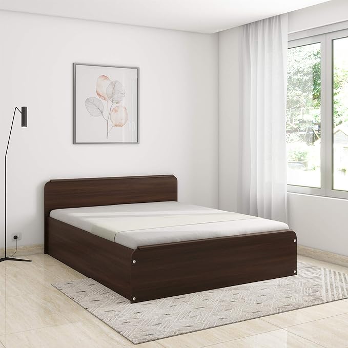 Amazon Brand - Solimo Polaris Engineered Wood Queen Bed With Box Storage (Walnut Finish),H-203 Centimeters,L-168 Centimeters
