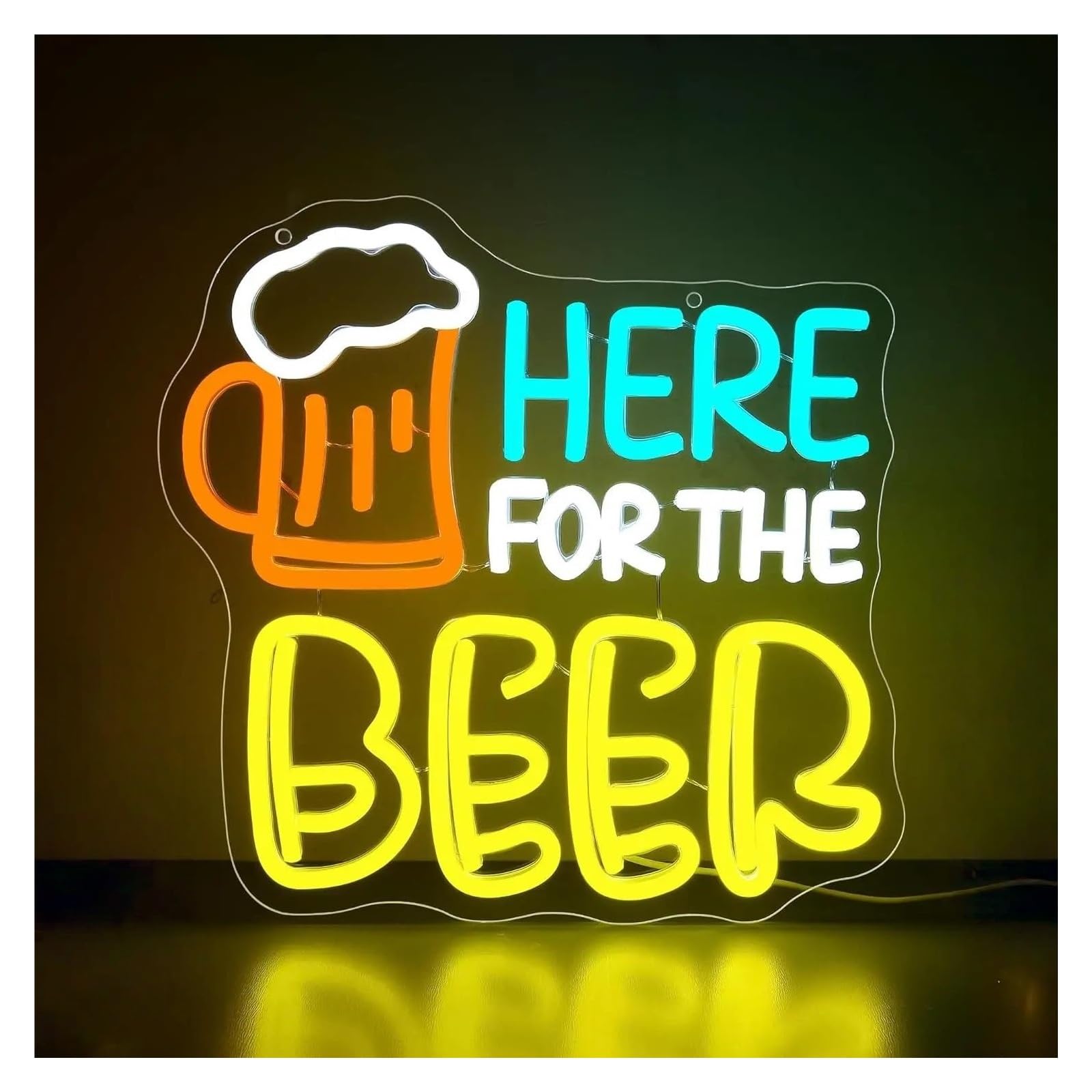RONGCH Hanging Art Signs Here for The Beer Neon Sign for Bar Pub Party Holiday Man Cave Birthday Restaurant Decor Dimmable LED Light 45cmx43.5cm