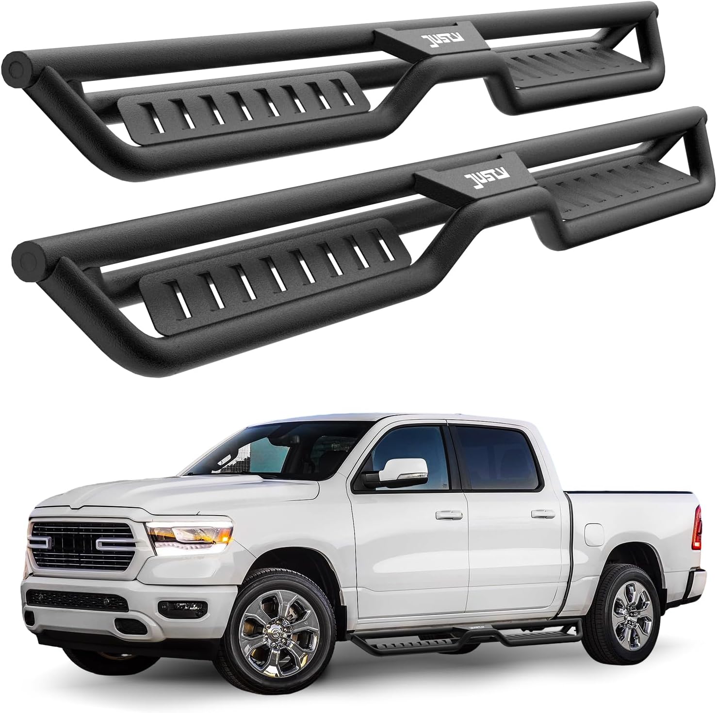 Just-V 4.66 Inch Running Boards for Dodge Ram 1500 2019-2025 Crew Cab Only Fit New Body 4 Full-Size Doors Truck, Not Fit Classic, Non-Slip Rock Slider Side Steps, Heavy-Duty Nerf Bars Accessories