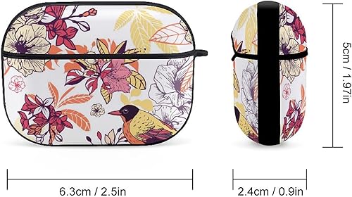 Miniatura 2 de Funda con diseño floral con pájaro para Airpods Pro (21 generación) con llavero, funda protectora completa a prueba de golpes, funda rígida de
