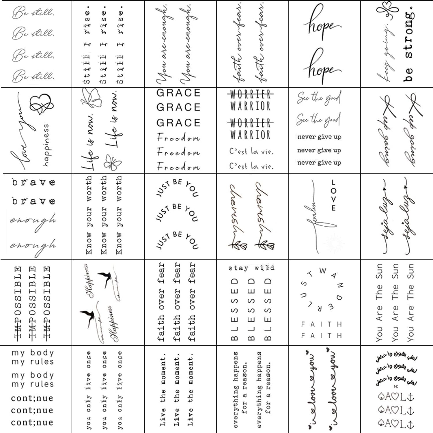 - FASHIONS 30 Pcs Temporary Black Name Tattoos Waterproof Customizable Script and Lettering Stickers for Arm Wrist Hand Neck and Back for Men