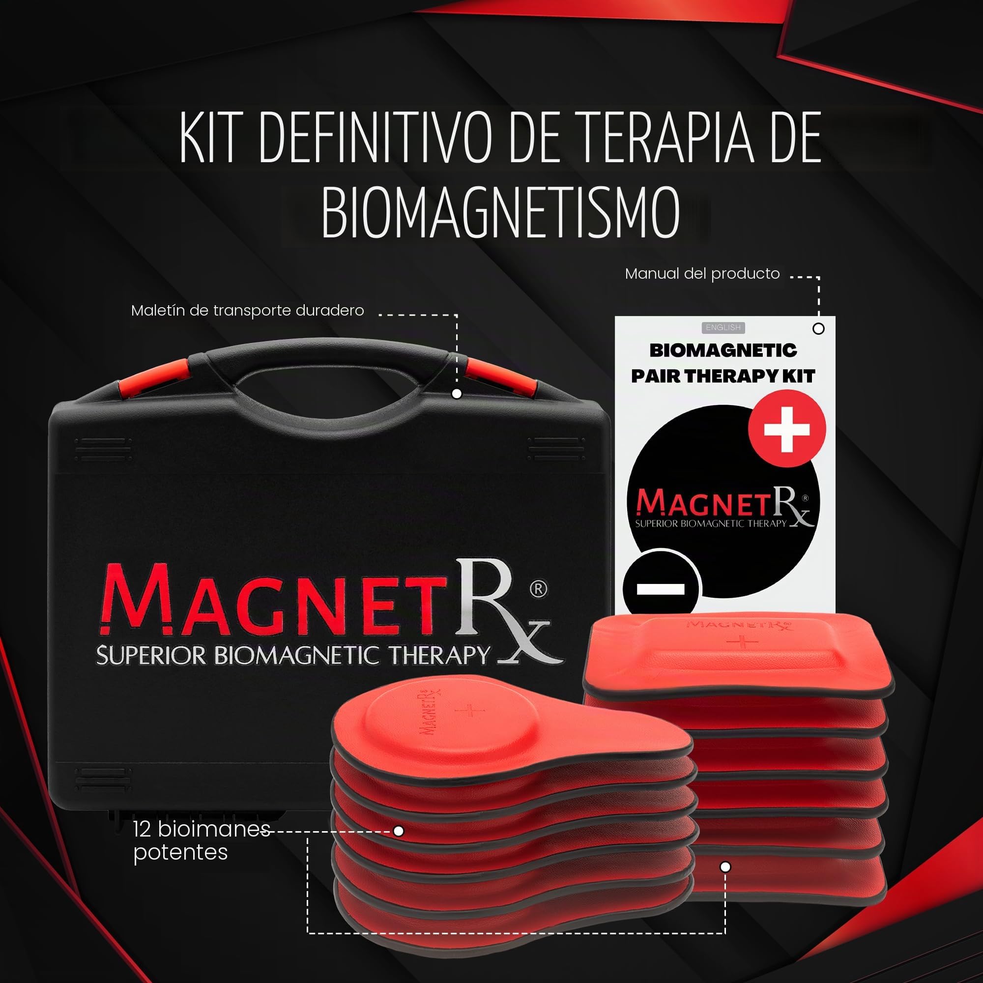 MagnetRX® Kit para Biomagnetismo Médico – Set Dr. Goiz para Terapia de Pareja – Piezas Magnéticas Redondas y Rectangulares de 3600 Gauss (Paquete de 12)