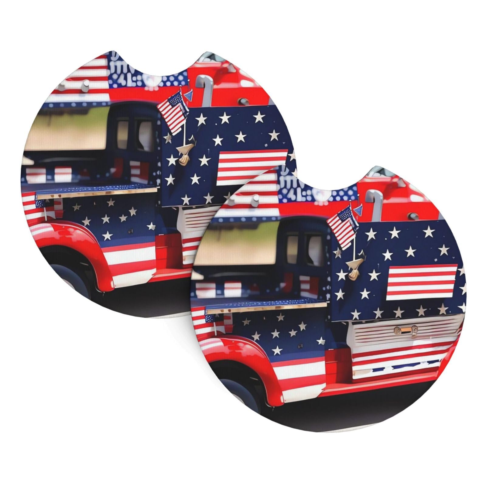 2 Pack Car Coaster for Cup Holders 4th of July Patriotic Truck Car Cup Coaster 2.7" Neoprene Non-Slip Automotive Cup Mat Universal Auto Car Interior Accessories for Women Men Cup Pad