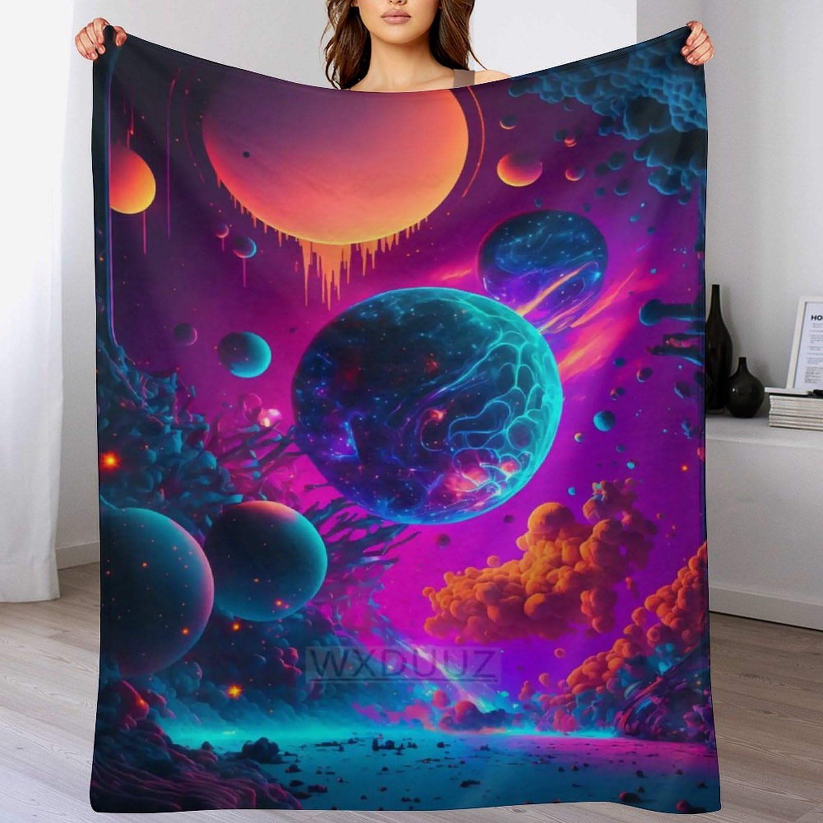 Couverture douce flannel pour enfants adultes espace surréaliste
