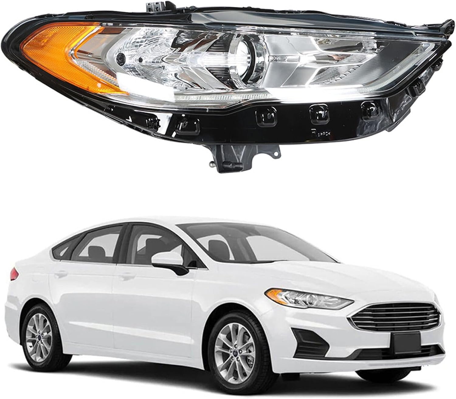 Headlights Front Head Lamps Replacement for 2017-2019 Fusion Halogen DRL Projector Headlights Right Side (Passenger Side)