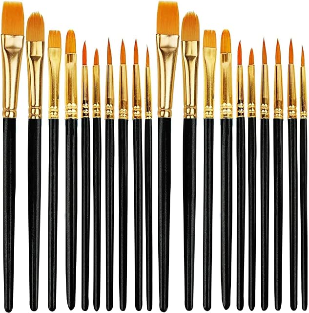 Paint Brushes, 20 Pcs Face Paint Brushes for Children Watercolor, Acrylic Gouache and Oil Painting Suitable for Decorations, Models, Figurines, Nail Art