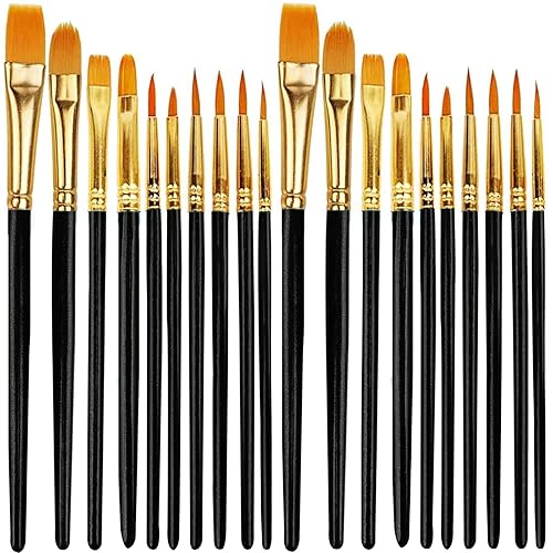 Paint Brushes, 20 Pcs Face Paint Brushes for Children Watercolor, Acrylic Gouache and Oil Painting Suitable for Decorations, Models, Figurines, Nail Art - Black