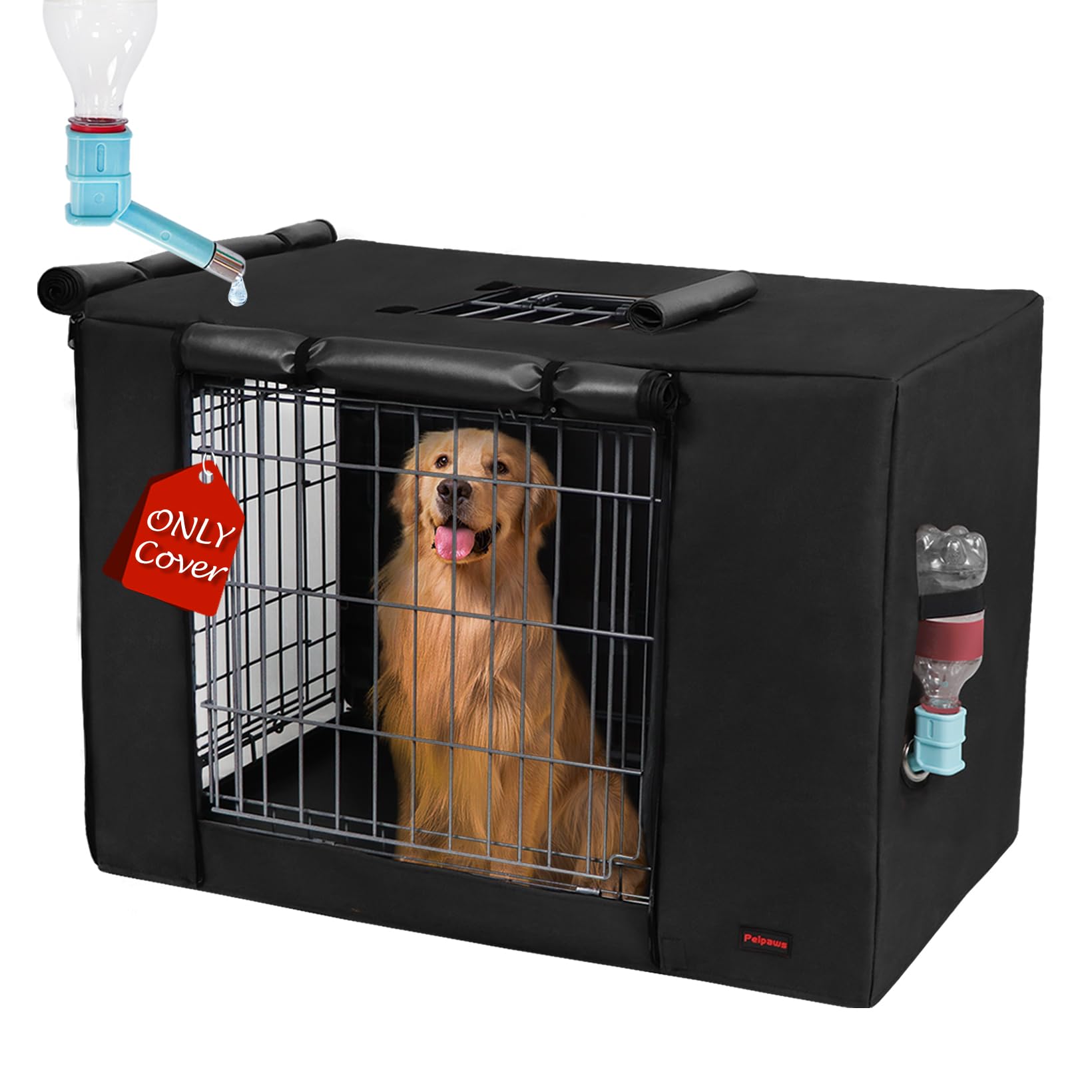 Peipaws Dog Crate Cover 24 Inch - Three Doors Waterproof Dog Kennel Cover, 600D Oxford Fabric Cage Covers with a Water Bottle Nozzle, Allowing Dogs to