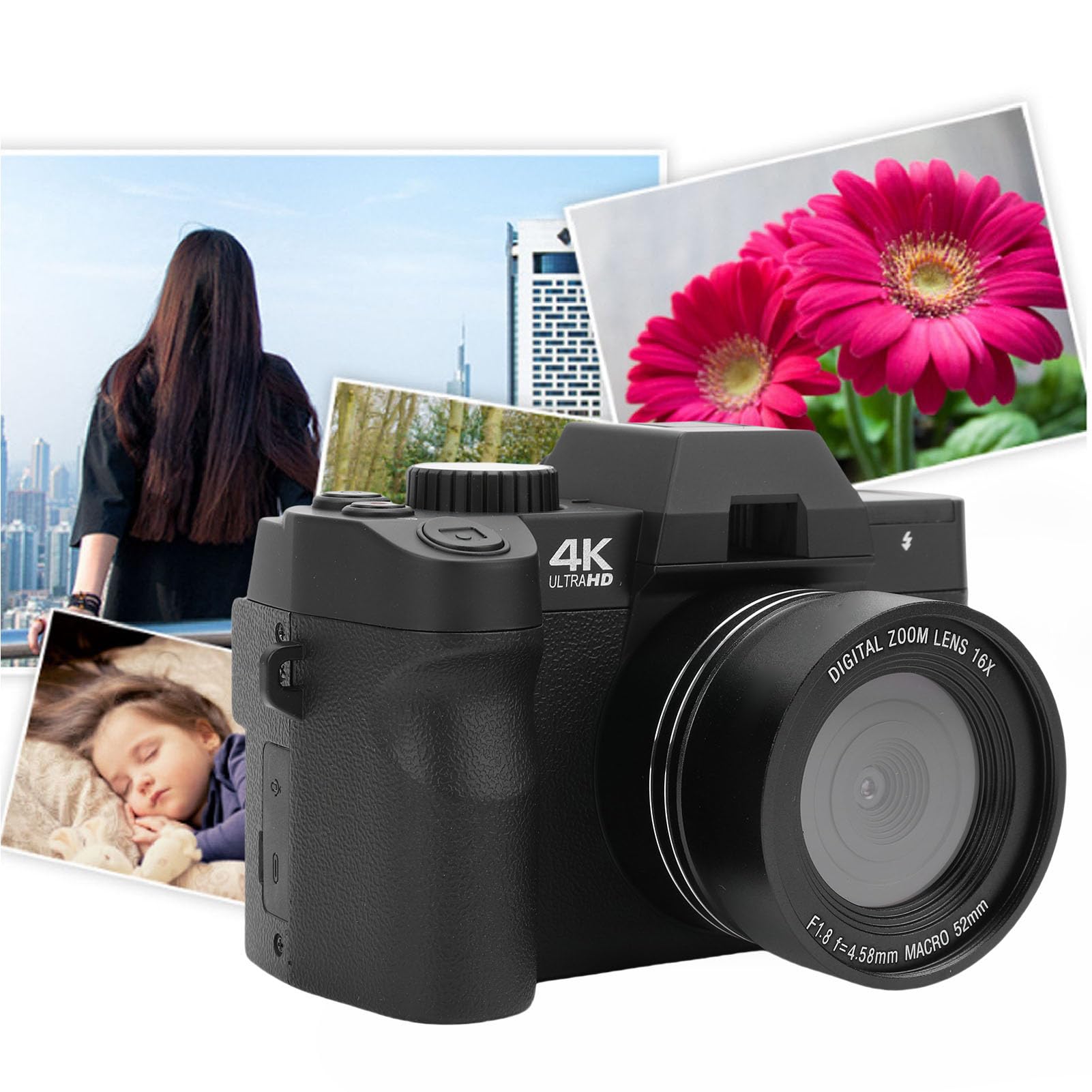 Lazmin112 Fotocamera Mirrorless, Fotocamera per Vlogging 4K da 48 MP per Fotografia, Zoom 16X, 32 GB Incorporati, 2 Batterie, Foto e Video, per Viaggi