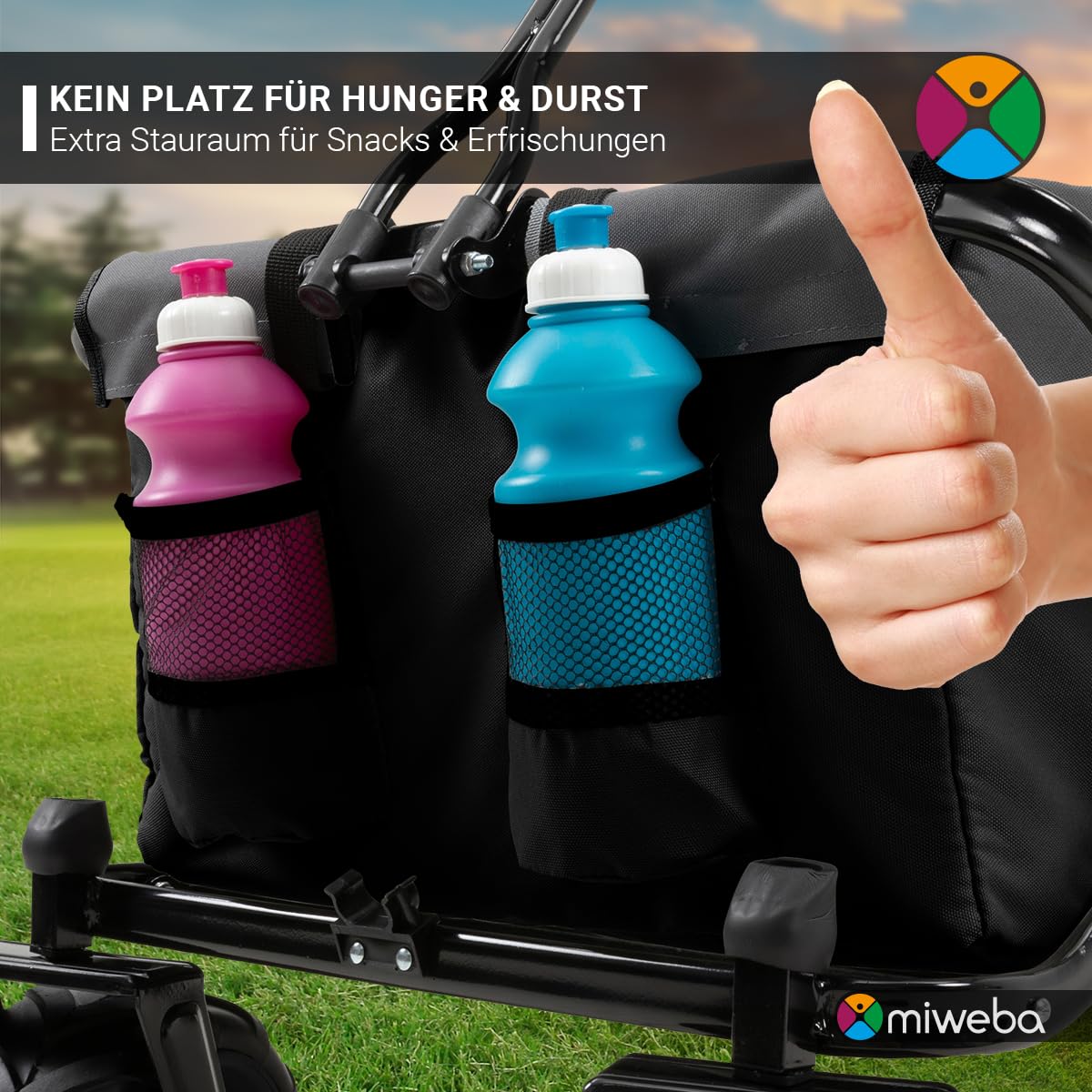Miweba Faltbarer Bollerwagen MB-30 | Traglast 120 kg - Klappbar - Handwagen faltbar - Transportwagen für Kinder - Kinderwagen - Gartenwagen - Wagen - Strandwagen - Faltwagen (Grau)