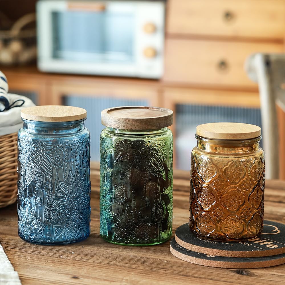 34 FL OZ Blue Vintage Glass Canister, Decorative Mason Jar for Home Kitchen Storage Coffee Tea Sugar Biscuit Candy Jar with Lid (Blue, 1Pack) - Image 5