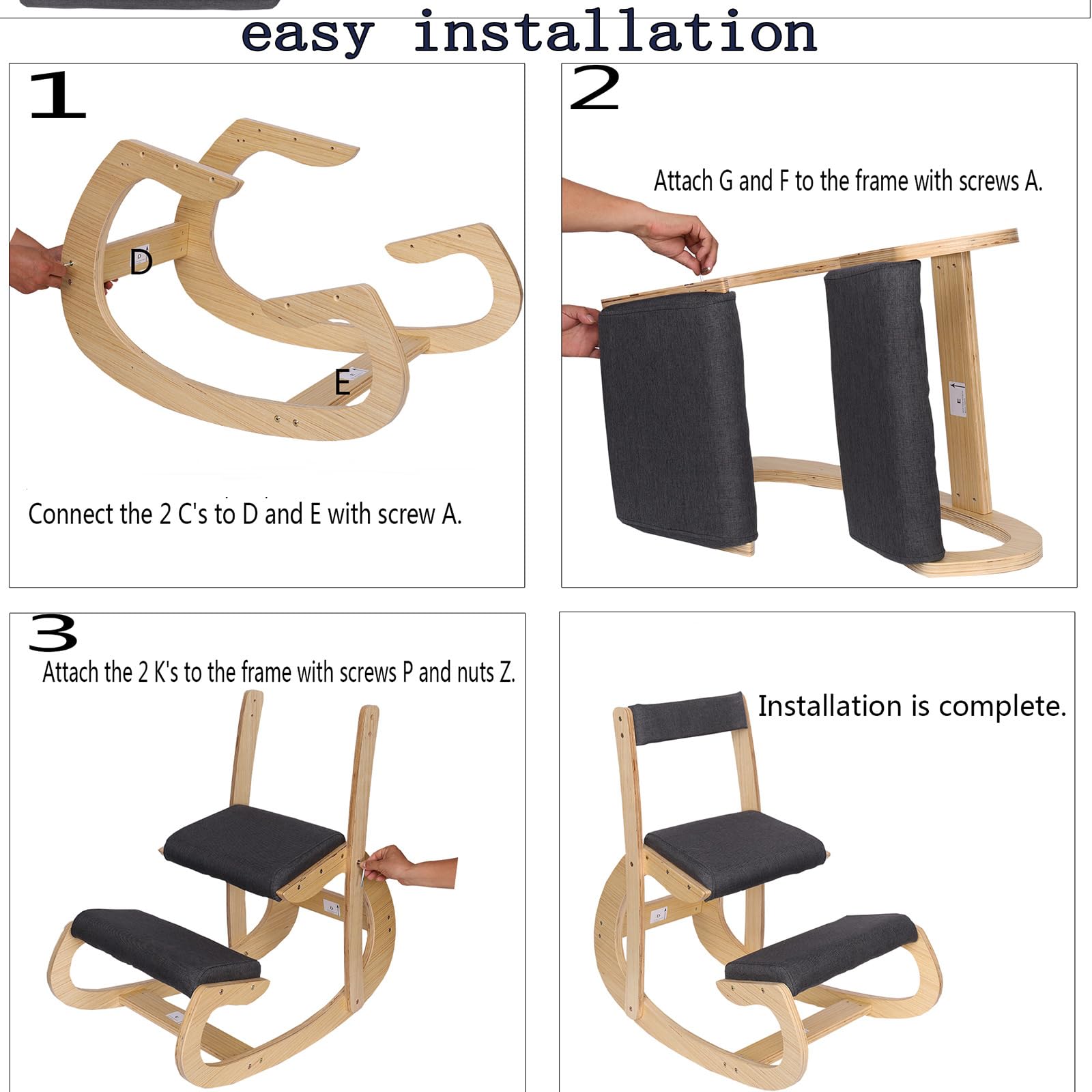 Ergonomischer Kniestuhl, verstellbar, mit Rückenlehnen, Kniestuhl, Haltungsstuhl für Schreibtisch, Heimbüro, Holz, Kniehocker und Kniestuhl