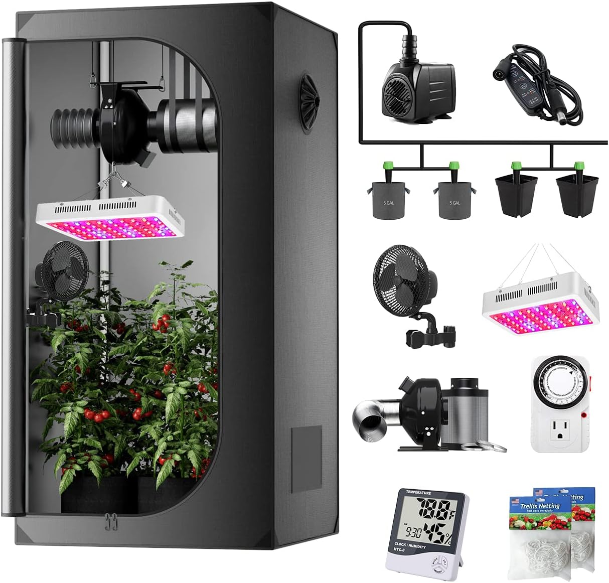 Grow Tent Kits LED Grow Lights+4" Grow Tent Fan Filter Kits for Grow Tent Ventilation