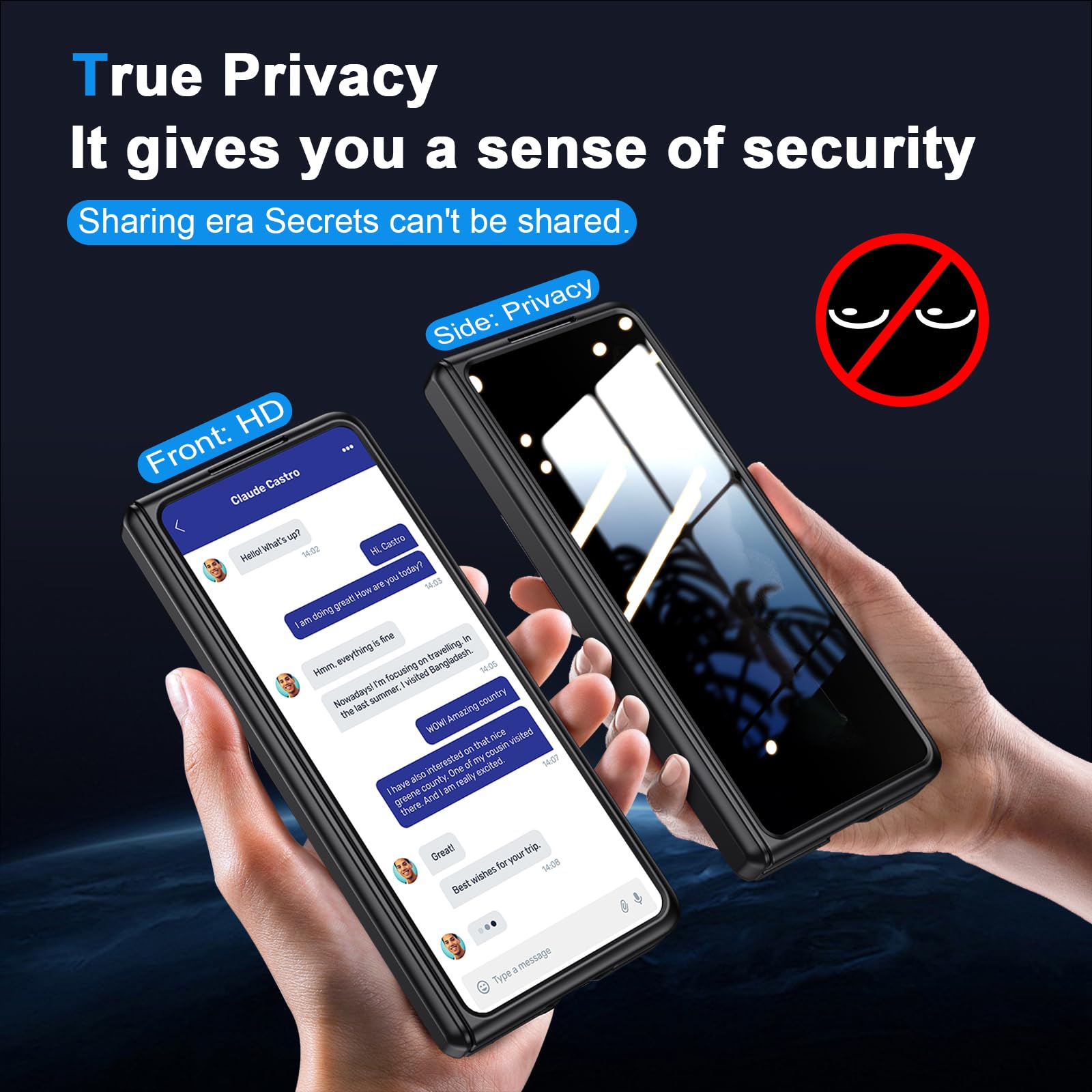 for Galaxy z-Fold-4 Stand Slim Case: Privacy Screen Protector Hidden Kickstand Wireless charging Thin Design for business professionals Phone cover for Samsung z fold 4 5G 2022 Black