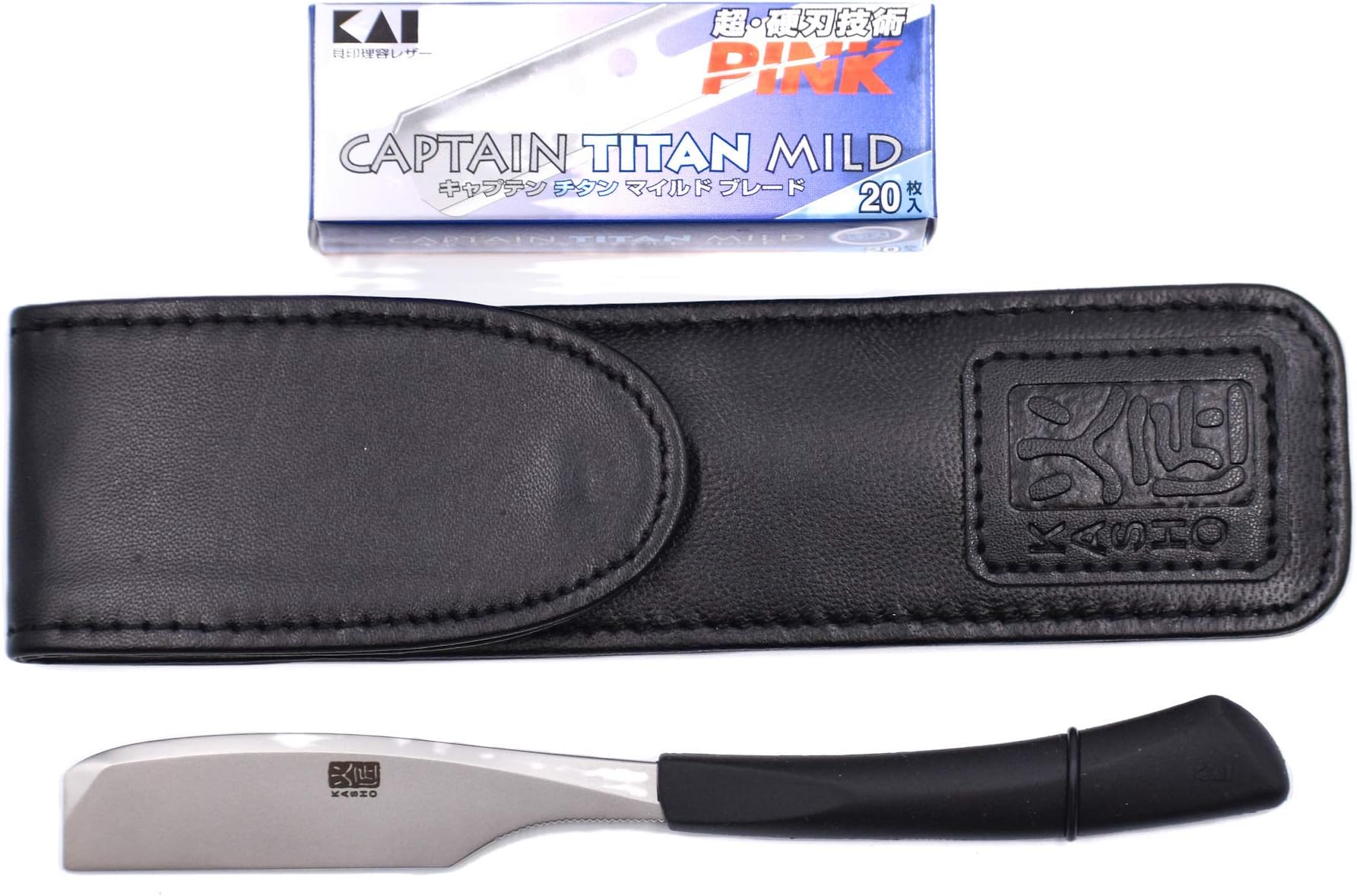 Kasho Captain Professional Straight Edge Barbering Razor with Leather Case, Compatible with Feather Artist Club and Captain Blades, 20 Captain Titan Blades Included Too