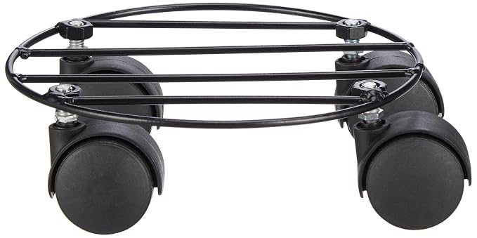 Amazon Brand - Solimo Strong Metal Plant Stand with Wheels (Black, Set of 1, Round) | Home Garden Wheels Plant Stand | Plants Gamla Stand For Living room/ Balcony