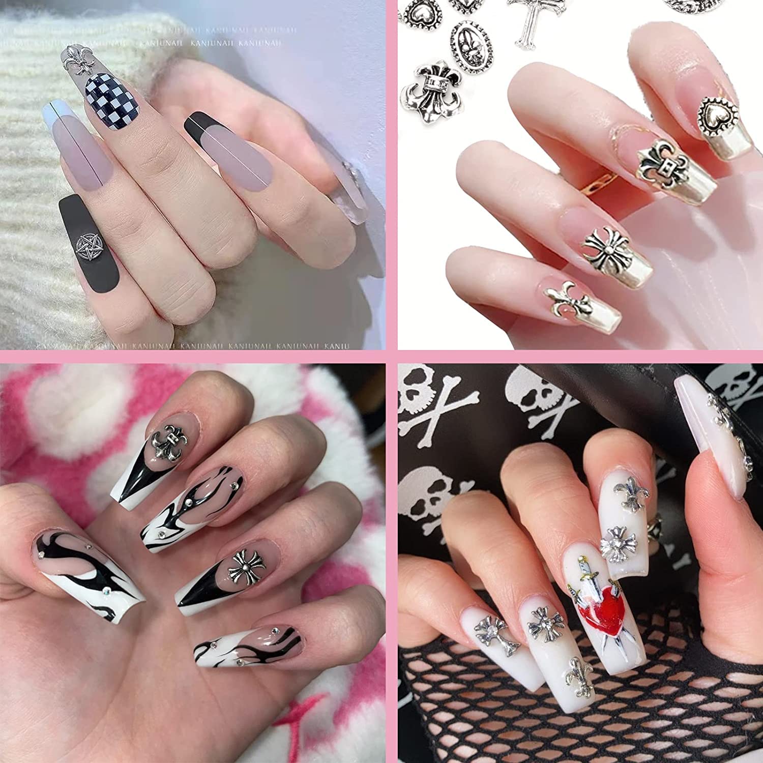 Amazon.co.jp: 50個のパンクネイルアートチャームヴィンテージシルバ  