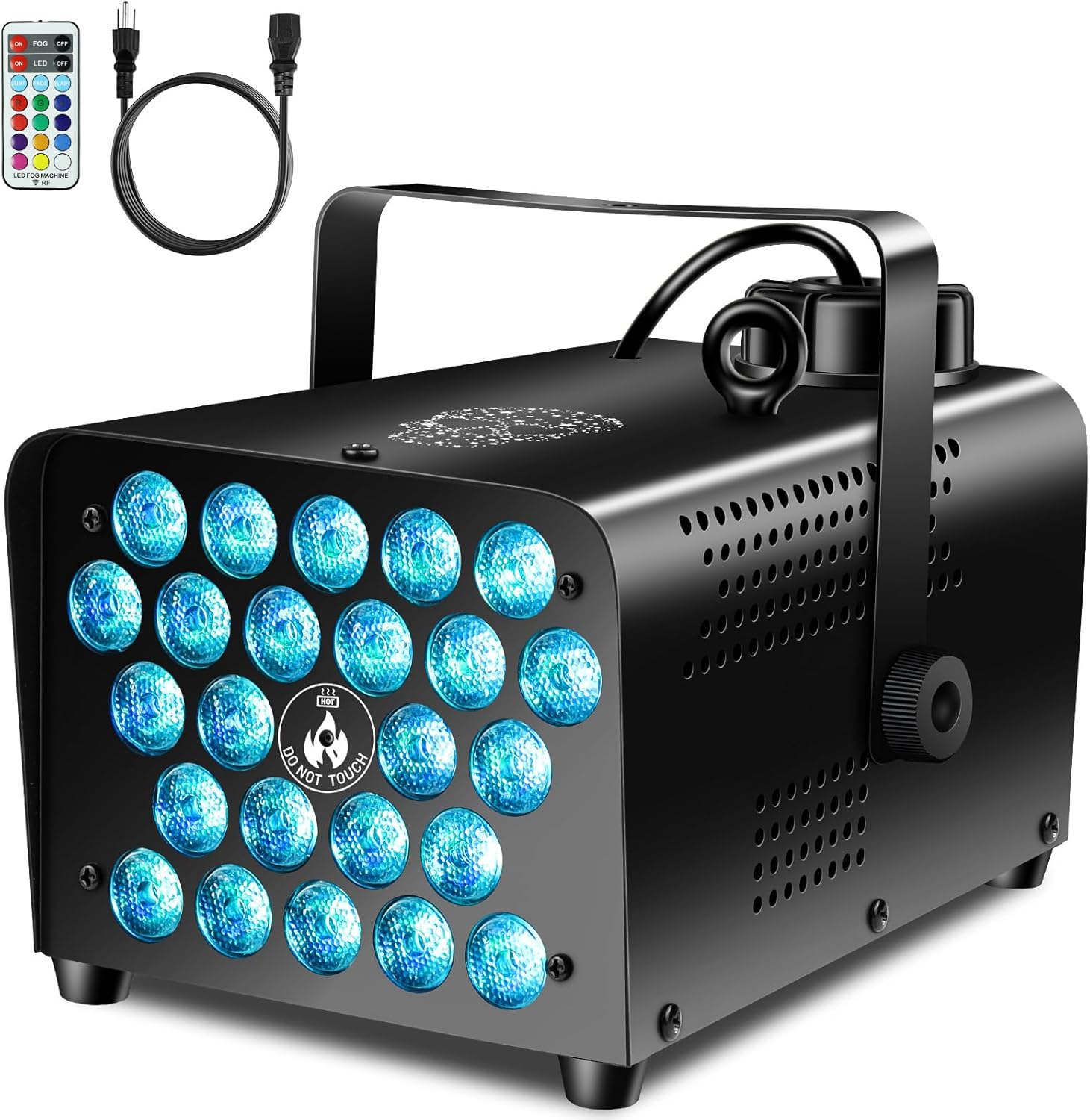 Smoke Machine, Fog Machine with Wireless Remote Control, 24 LEDs 600W 2500CFM Fog with 13 Color Light, Portable Smoke Machine for Halloween Parties & Indoor/Outdoor Events