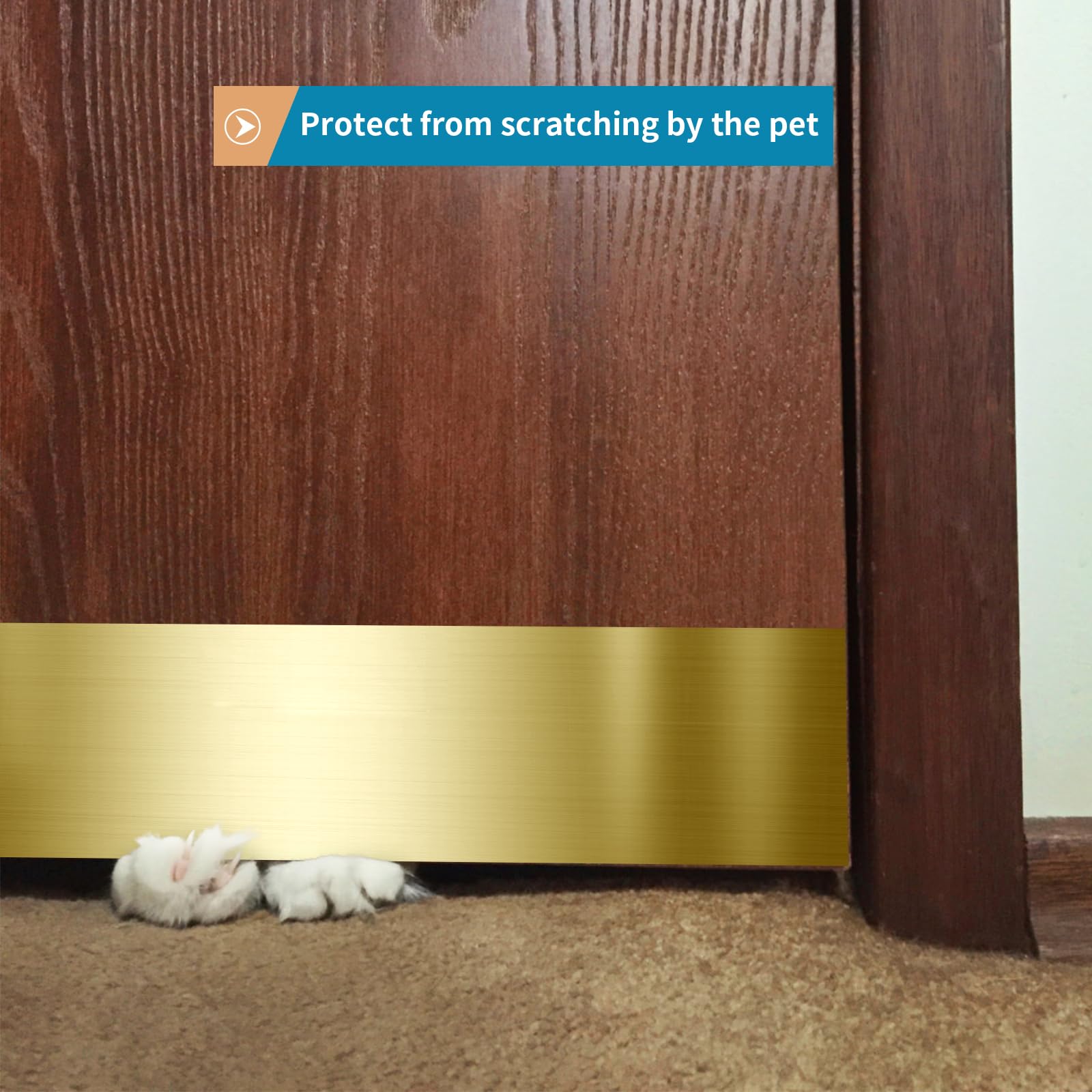 Piastra di spinta per porta in acciaio inossidabile, 15,2 x 76,2 cm, piastra autoadesiva per porte interne o esterne da 81,3 cm (oro spazzolato)