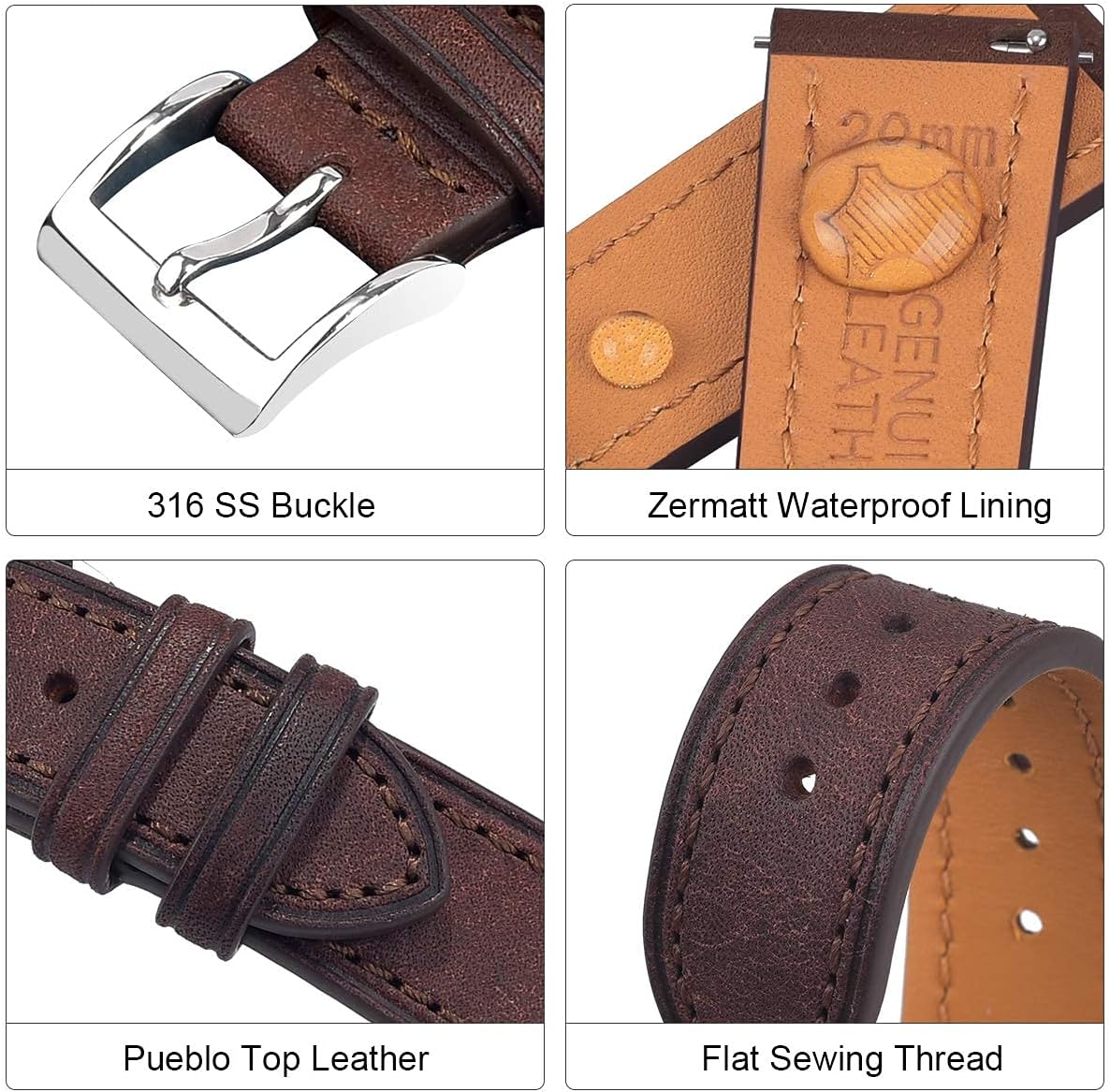 EACHE Quick Release Premium Leather Watch Bands for Men & Women,Italy Top Grain Special Effect Frosted Leather Watch Straps 18mm 20mm 22mm