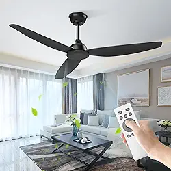 Ventilador de Teto Grande 52 Polegadas, Controle Remoto, 6 Velocidades, Reversível, Sem Luz, Preto