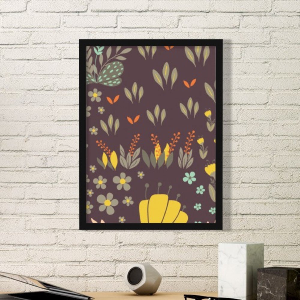 Cadre photo rectangle en bois noir avec peinture d'usine de fleurs pour déco