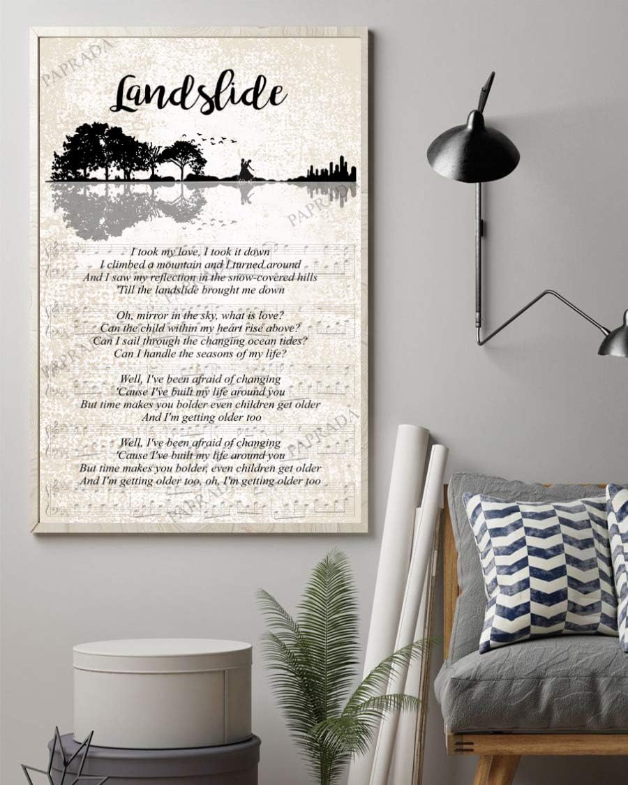 PAPRADA Decor Gift - Landslide Song Lyrics Guitar Shaped Trees Art Portrait Poster Print (12" x 18")