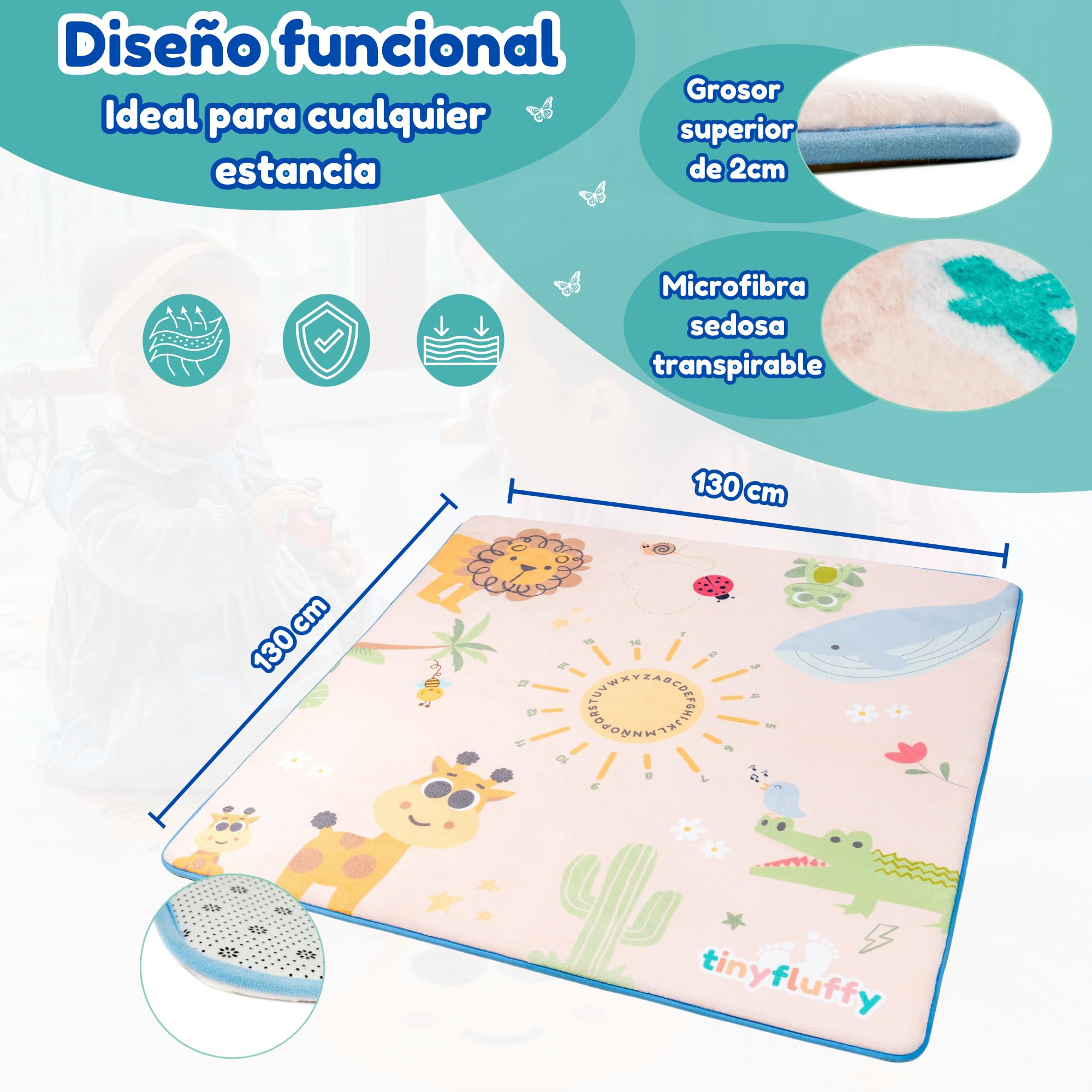 Alfombra Bebe Acolchada Plegable -130x130 2cm - Colchoneta Bebe Suelo - Suelo Bebes Acolchado - Manta Suelo Bebe - Alfombra Infantil - Tummy Time Bebe - Alfombra Suelo Bebe - Playmat
