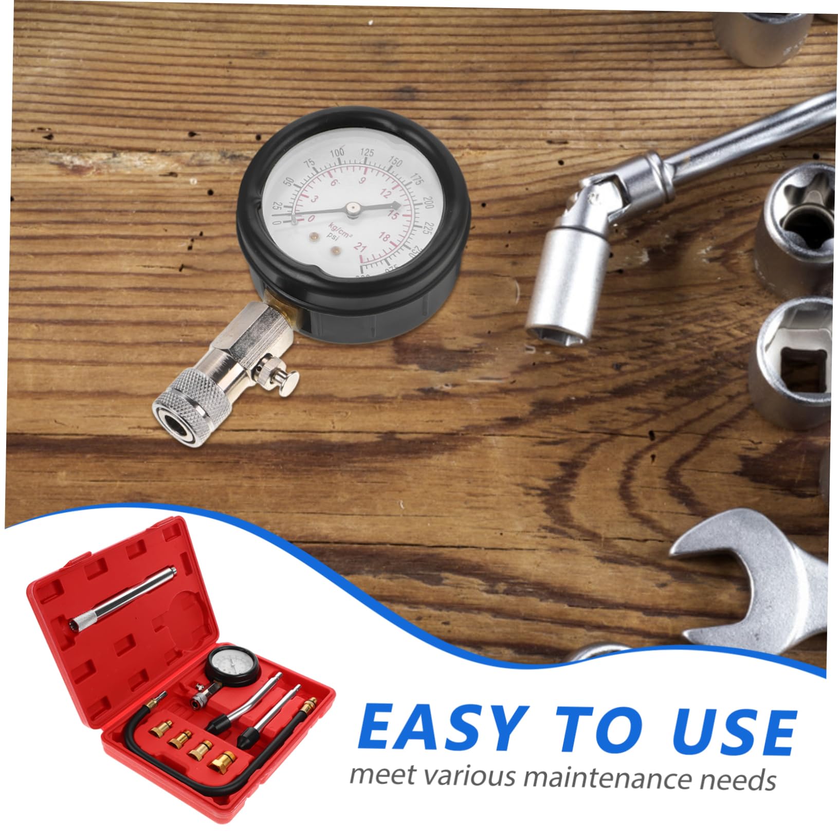 PRETYZOOM Juego de Comprobador de Compresión para Motocicletas y Coches Manómetro de Aleación de Aluminio, Herramienta Fácil de Operar para Mantenimiento y Reparaciones