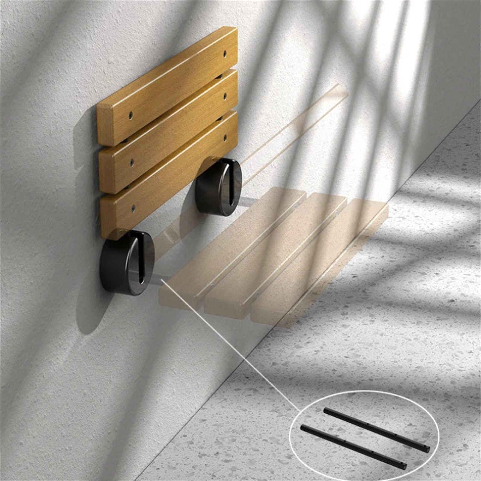 Banco Plegable de Madera for Asiento Ducha, Estructura Acero Inoxidable para Personas Mayores