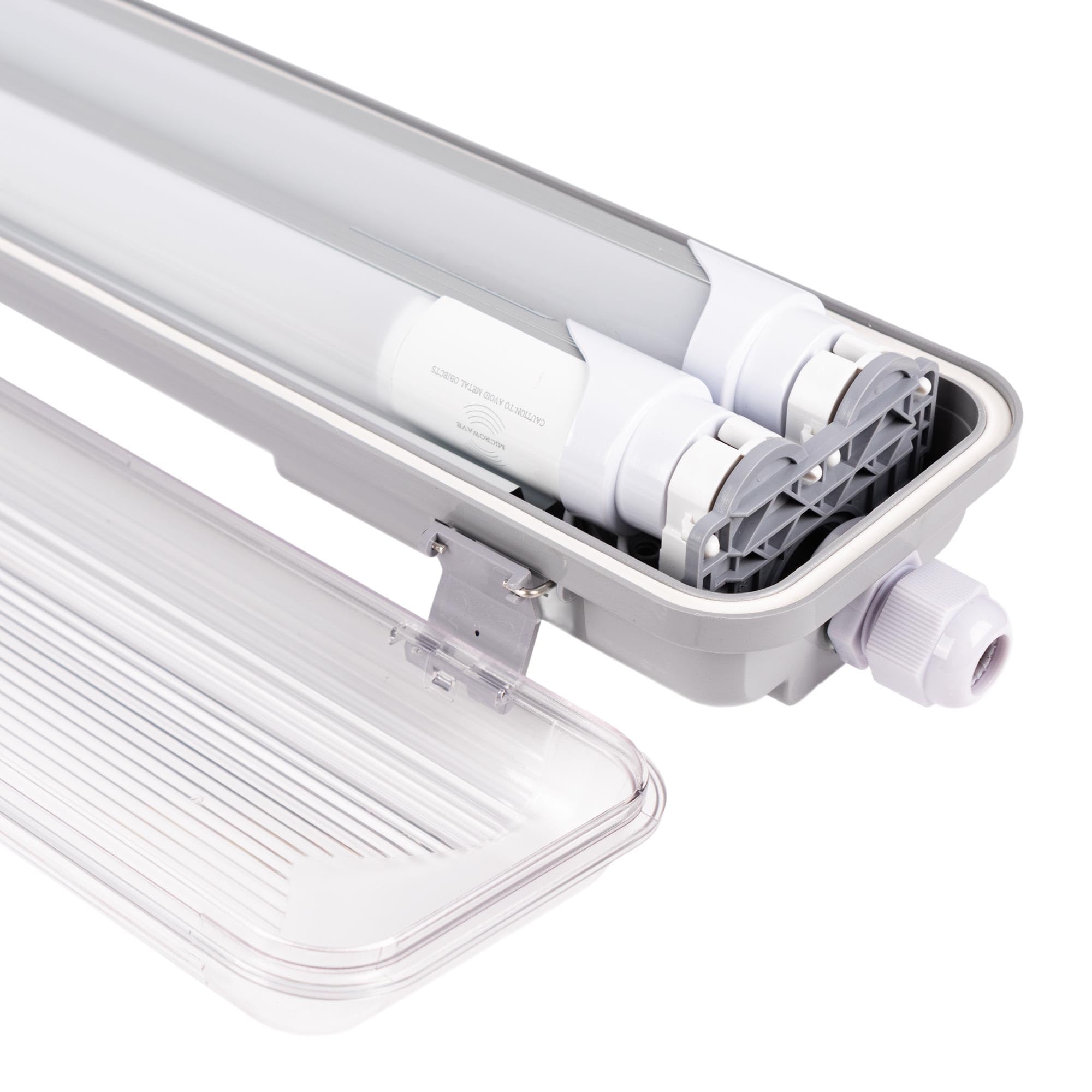 BARCELONA LED Luminaire étanche pour tubes LED de 2 x 150 cm, indice de protection IP65 – Boîtier robuste en polycarbonate, douilles G13 incluses. Idéal pour les entrepôts, garages et parkings.