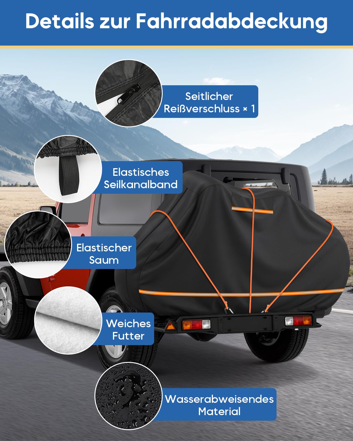 Fahrradabdeckung Heckträger für 2 Fahrräder, Schutzhülle mit Baumwollfutter inkl. 4 Lenkerschutz, Wasserdicht & Winddicht 420D Oxford Fahrradschutzhülle für Wohnmobil Caravan Transport