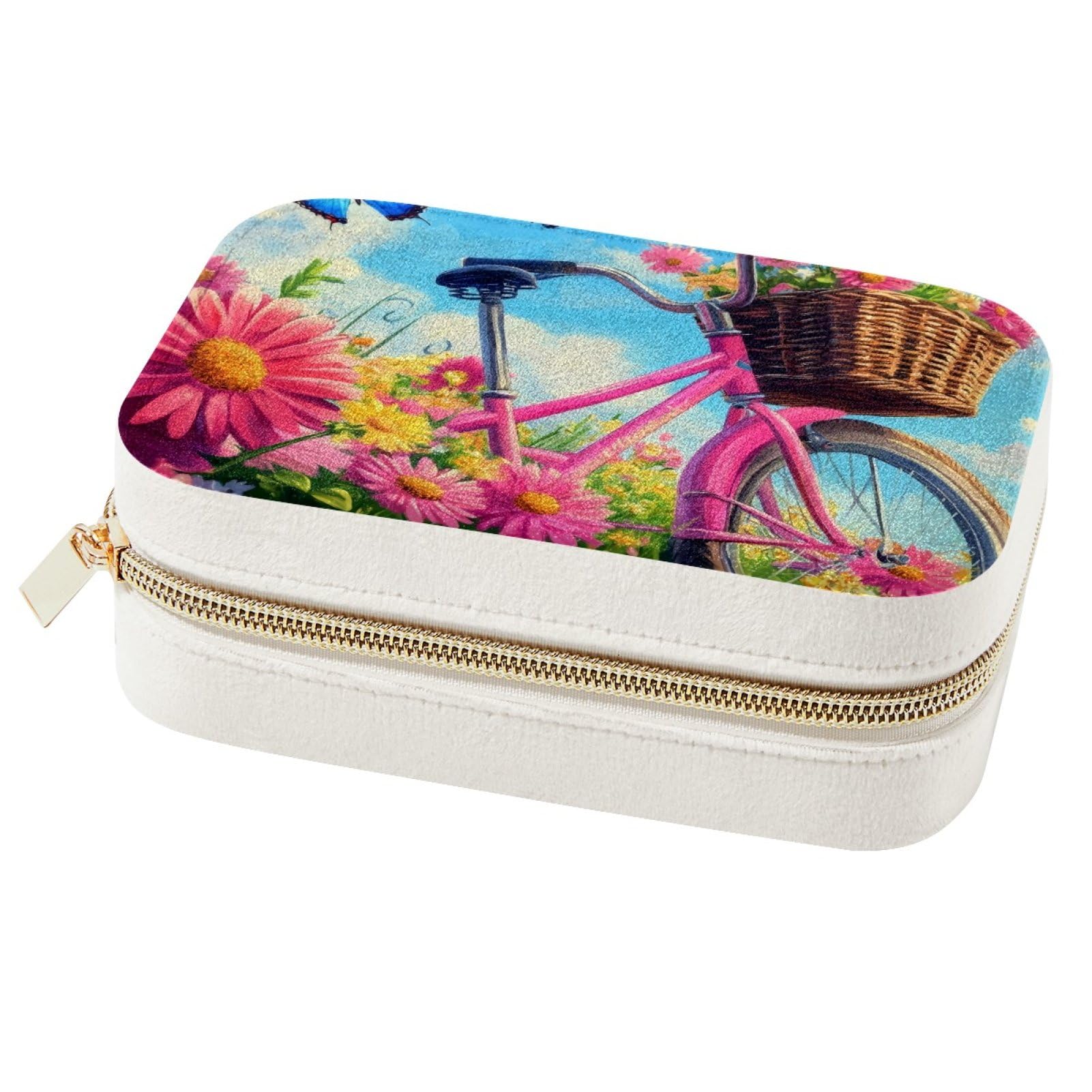 Boîte à bijoux rose pour fille et femme avec motifs imprimés fleurs et papillon