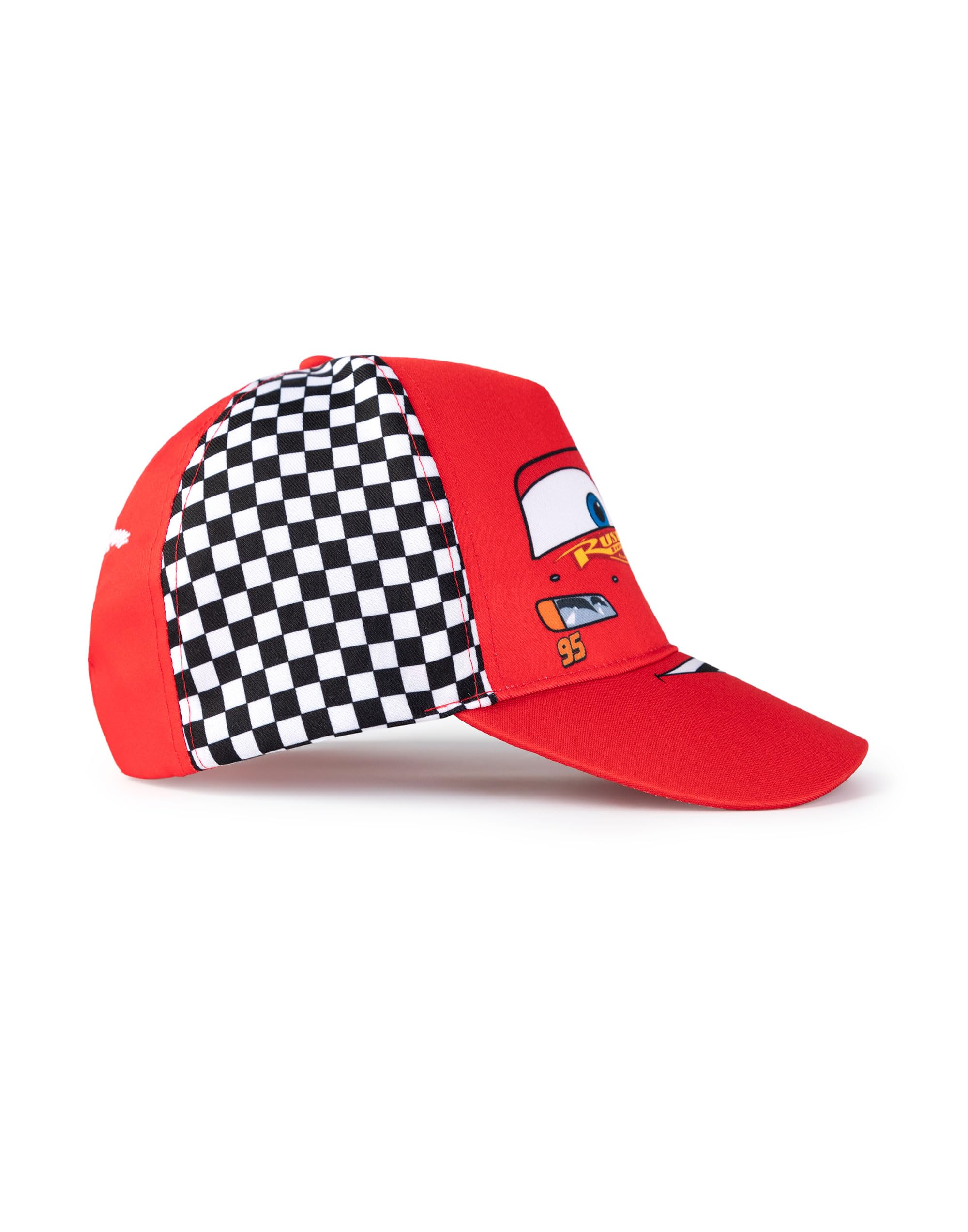 Disney Cars Lightning McQueen Kids Red Adjustable Curved Peak Cap | Letnia czapka chroniąca przed słońcem dla chłopców | '95 Rust-eze czapka w kratkę, Czerwony, Rozmiar uniwersalny