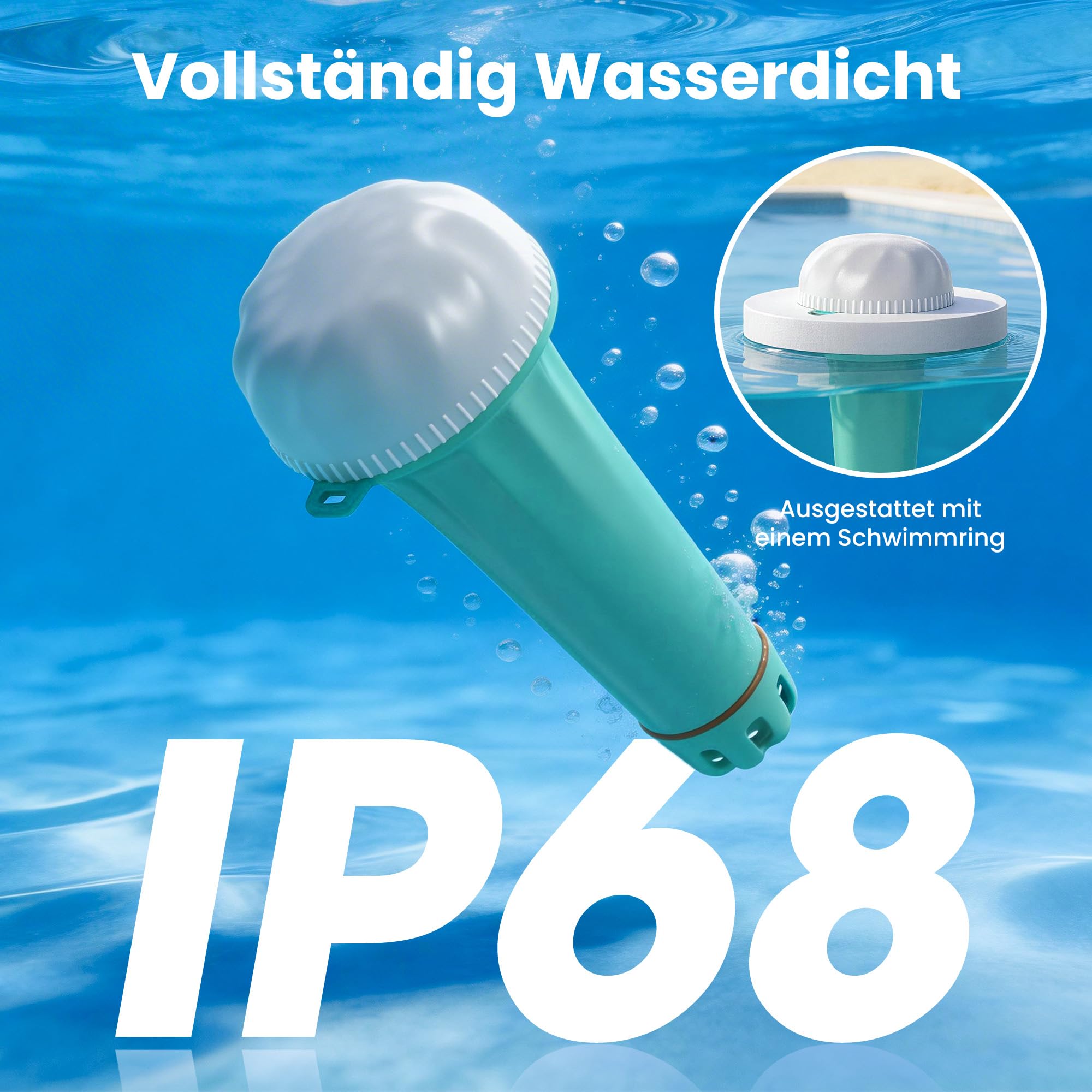 Intelligenter 7-in-1 Pooltester mit App-Steuerung, Digitaler Pool Messgerät für pH, Chlor, TDS, EC, ORP, Salz, Temperatur, IP68 wasserdichtes Wassertester für Pools, Whirlpools, Spas, Schwimmbad