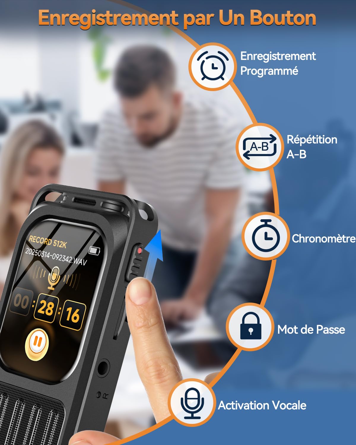 Enregistreur Vocal avec Écran Tactile 2" et Bluetooth, XIXITPY 3072Kbps HD Dictaphone avec Autonomie 100H, Réduction du Bruit, MP3, Activation Vocale pour Cours, Réunions, Entretiens