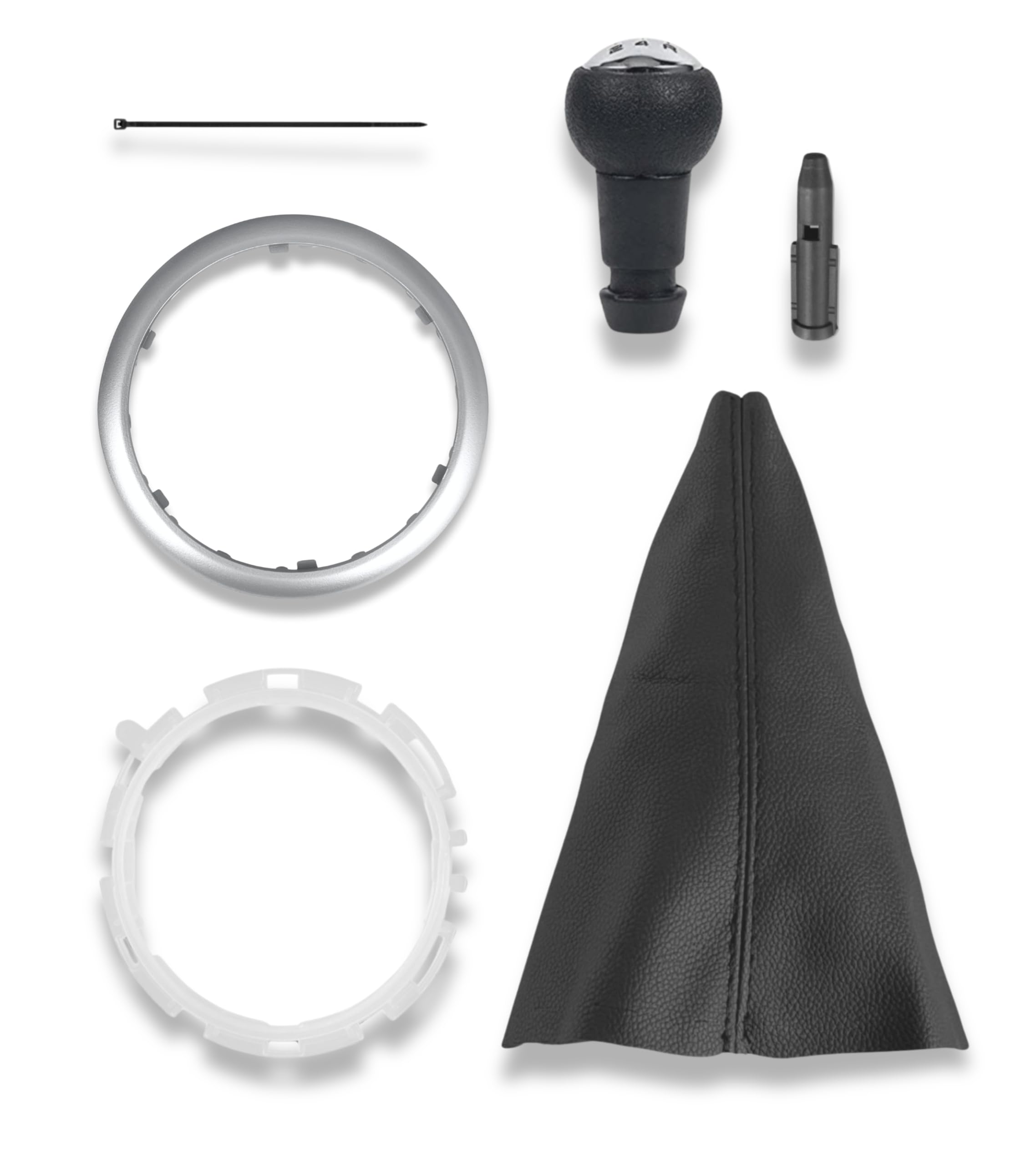 1neiSmartech Kit Pommeau de Levier de Vitesses 5 Rapports, Soufflet Noir, Bague, Cadre Extérieur Argent, Adaptateur, Compatible avec Citroën C3 2003-2009, OEM 2403CV, 1606400280, 7589T8, 7589V0