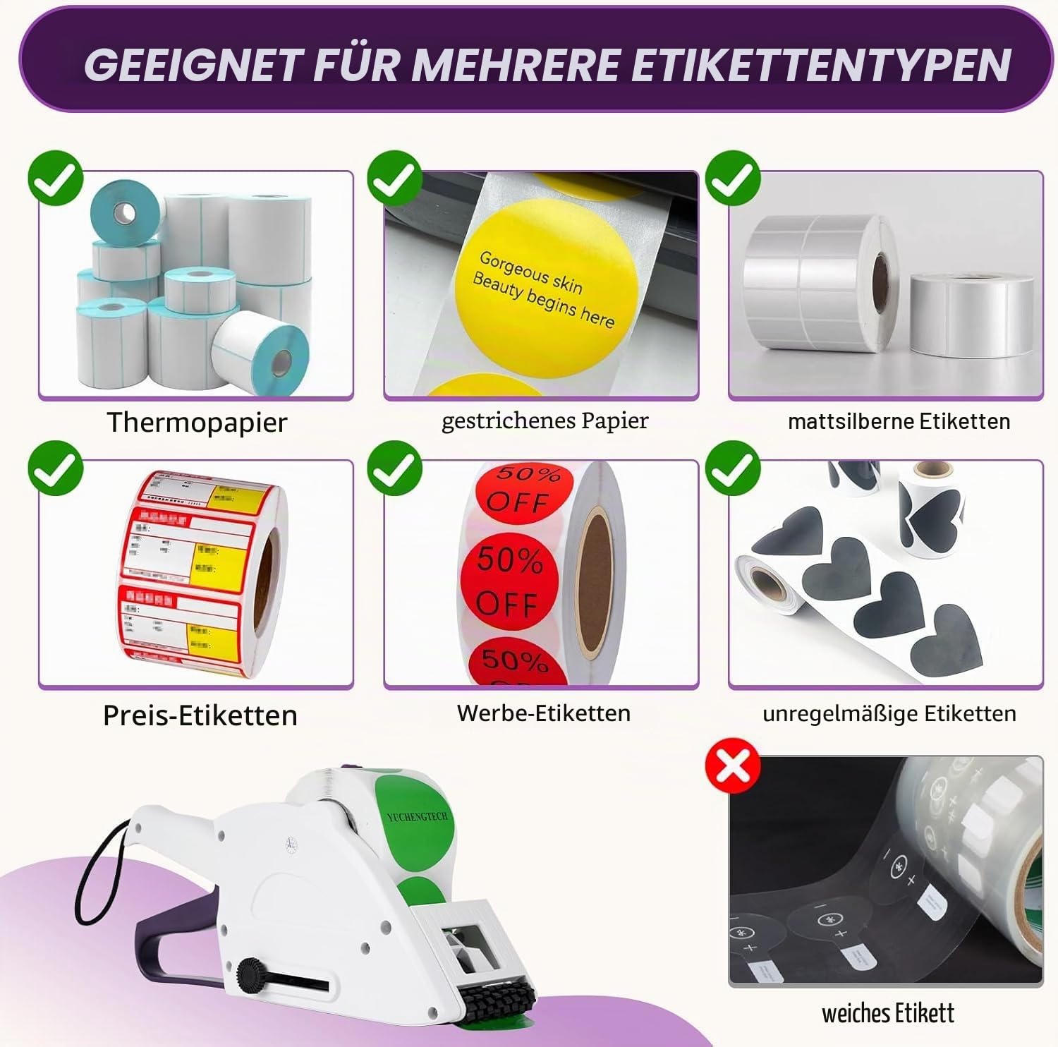YUCHENGTECH Etiketten Abroller Etikettenspender Etikettenabroller Hand Etikettenbreite 20-60 mm für Runde und Quadratische Handetikettierer Haftetiketten