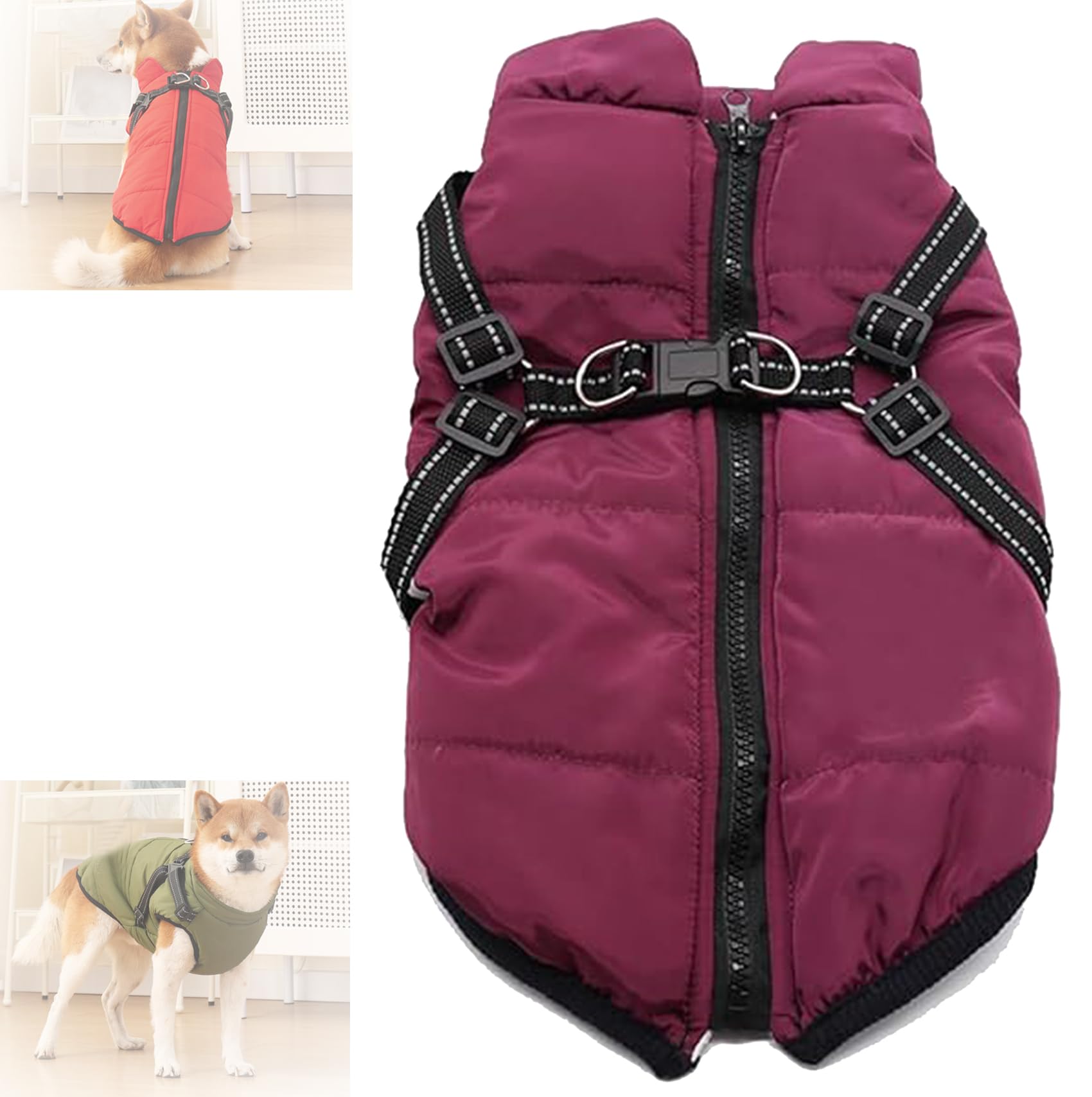 3 in 1 Winter Jacket for Dogs, 3 in 1 Dog Winter Coat, Dog Jacket with Harness, Waterproof Windproof Snow with Zipper, for Small Medium Large (Purple,X-Large)
