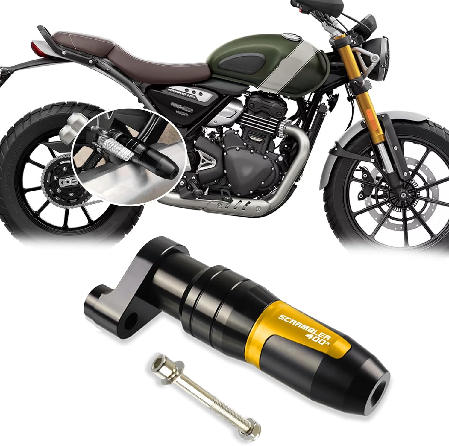 For Scrambler 400x scrambler 400x 2024 2025 2026 Motorcycle CNC aluminum alloy accessories muffler protector exhaust slider frame protector anti-collision pad (Gold)