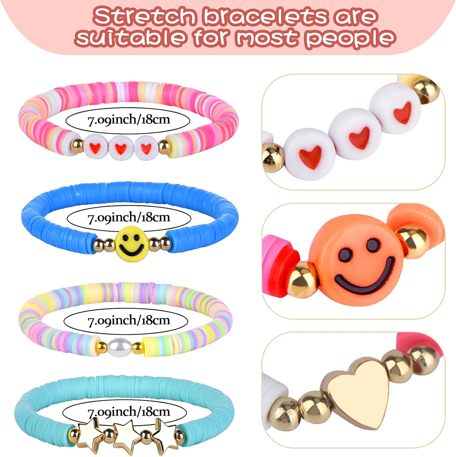 100 Pcs Friendship Bracelets for Women Bead Colorful Surfer Heishi Bracelet Set , Cute Clay Beaded Bulk Bracelets Stretch bracelets Clay for Women Stackable Bohemian Summer Beach Party, Graduation Party Favors, Birthday Gifts