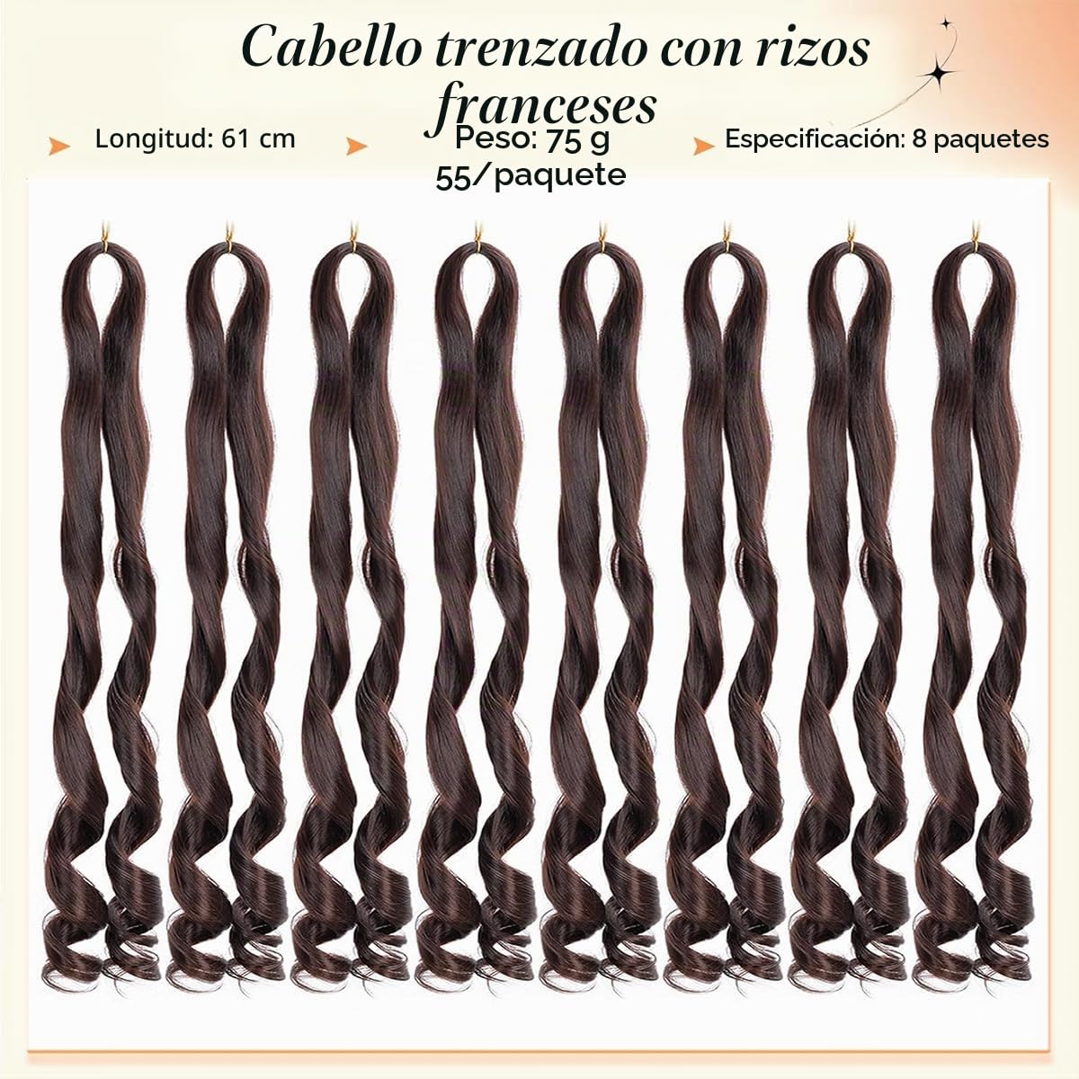 8 Packs French Curl Braiding Hair 24 Inch Loose Wave Spiral curly braiding hair extensions 75g/Pack Soft French Curls Synthetic Hair Extensions for Braiding（4#）
