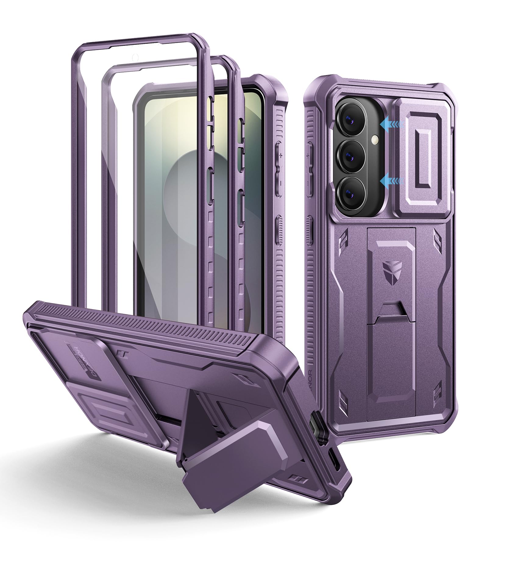 Dexnor for Samsung Galaxy S26 Case with Upgraded Slide Camera Cover & 2 Front Frames & Built-in Screen Protector & Kickstand, Heavy-Duty Rugged Case