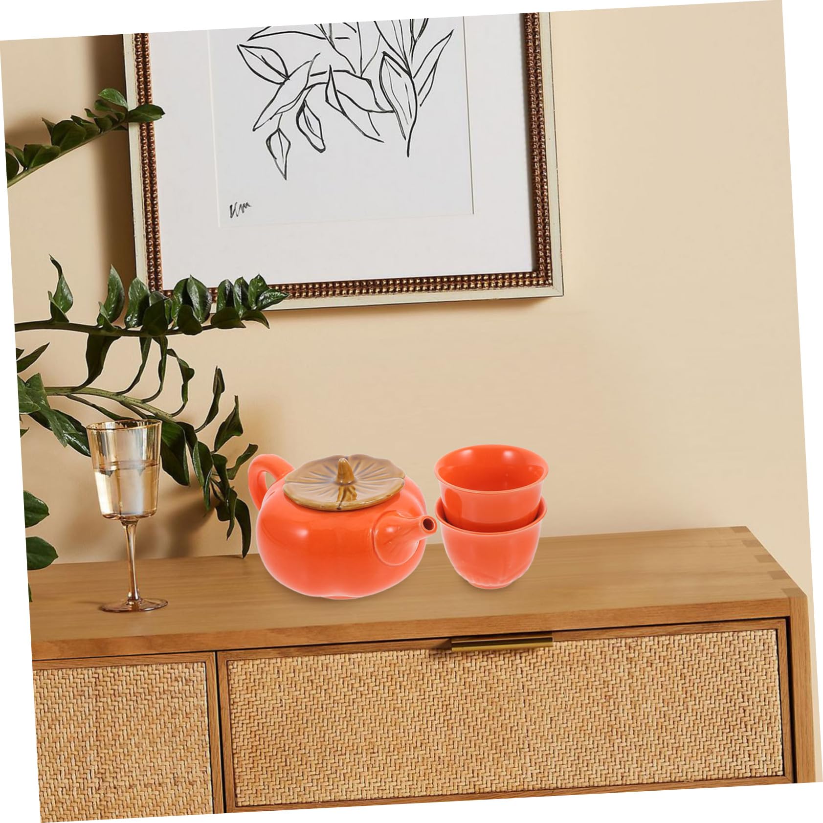 1 Set Elegante Set da tè Ruyi teiera in Ceramica Tazze da tè pentola Cachi Decoro Kung Fu