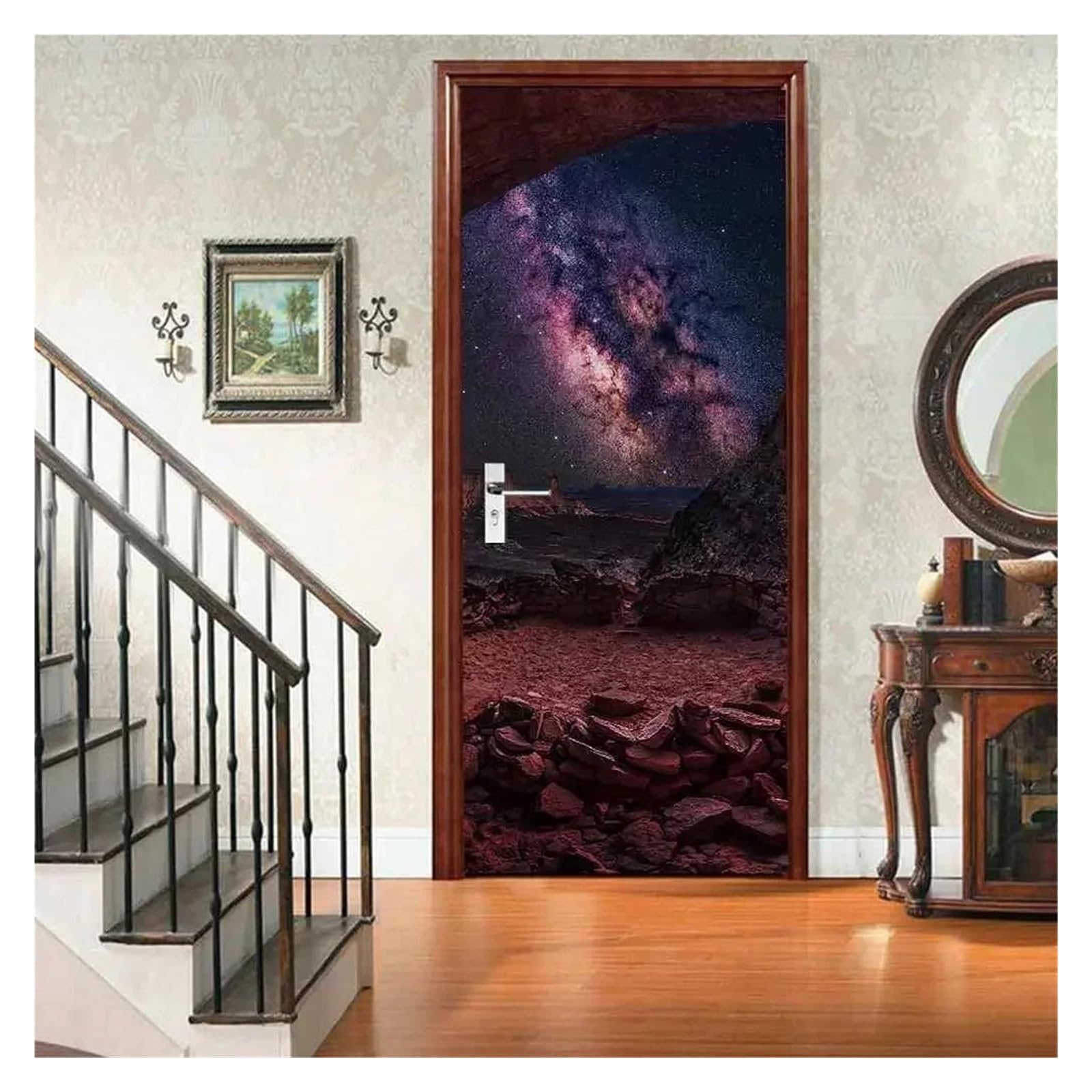 Papier peint pour salon autocollant porte univers et sticker mural étoiles