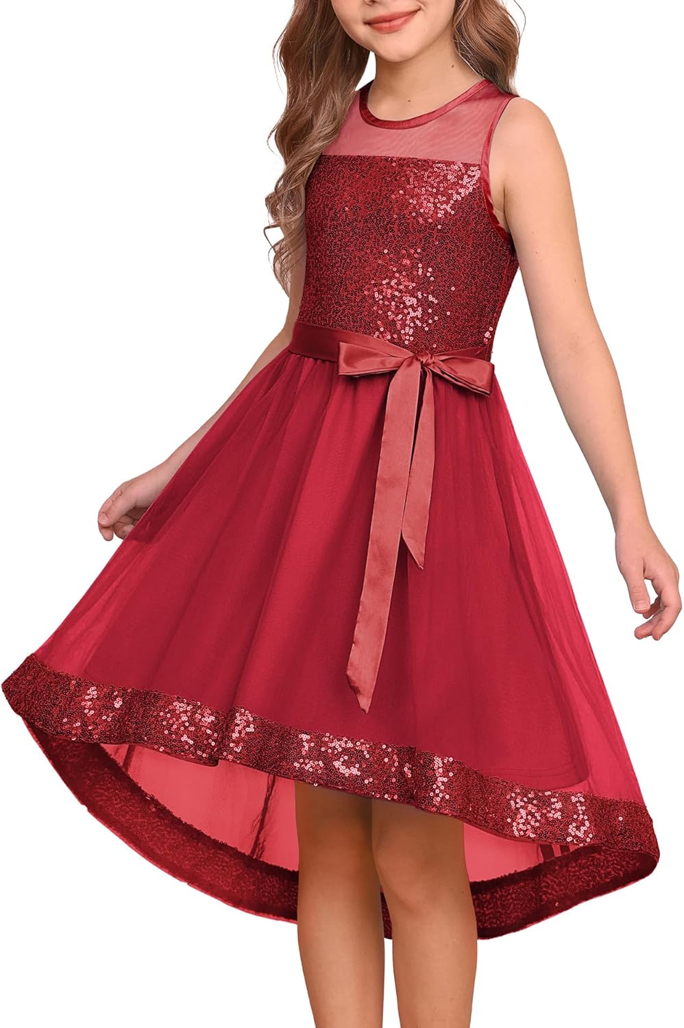GRACE KARIN Girls Sequin Party Formal Dress Wedding Guest Sparkle Fancy Birthday Tulle High Low Prom Dresses 6-14 Years