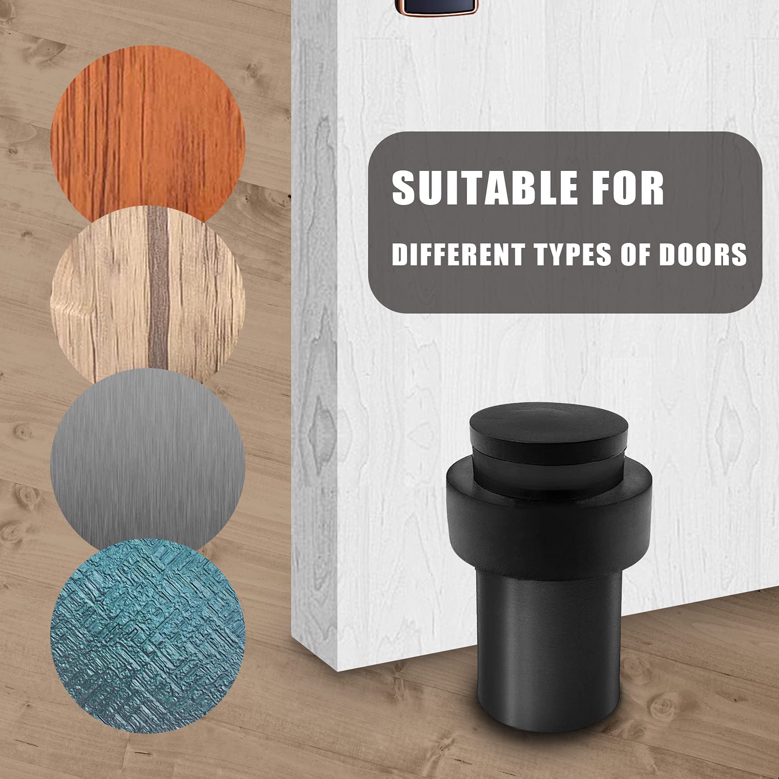 Door Stopper Stainless Steel Cylindrical Floor Door Stop Black Rubber